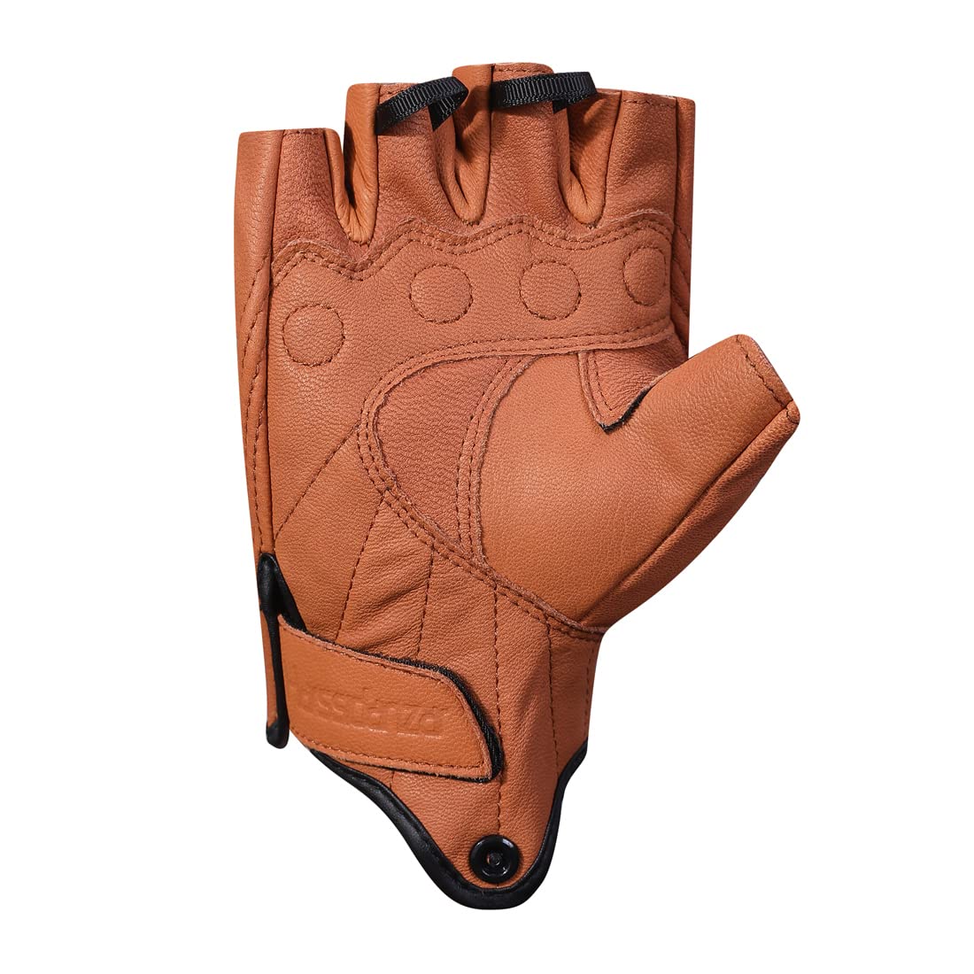 Harssidanzar Mens Half Finger Goatskin Leather Motorcycle Gloves Gm037,Tan,Size M