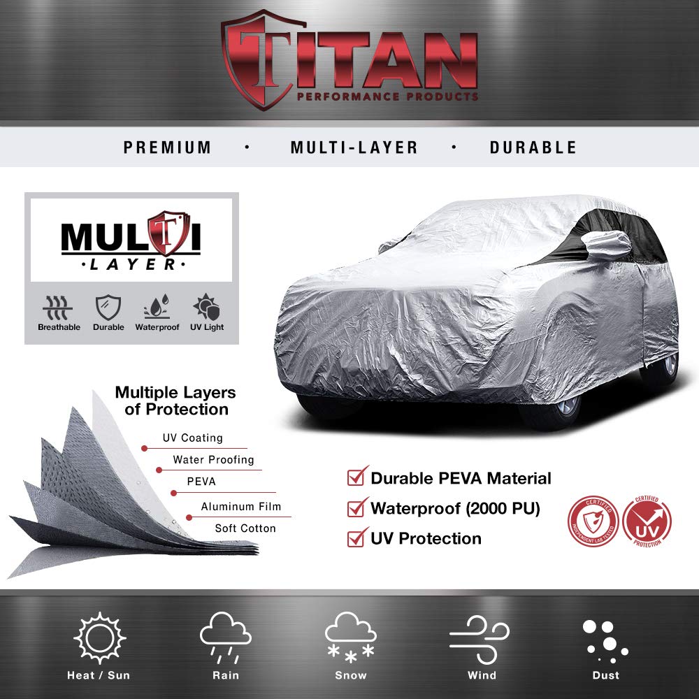 Titan Premium Multi-Layer Peva Car Cover For Compact Suv 170-187''. Waterproof, Uv Protection, Anti-Scratch Protective Lining, D