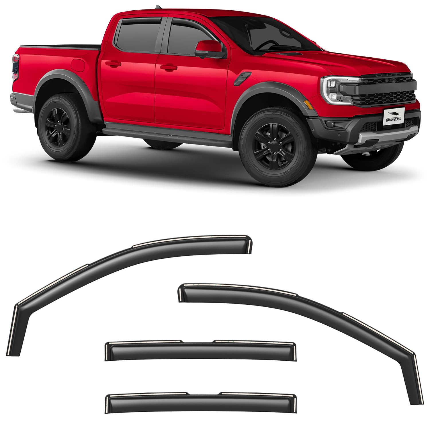 Voron Glass in-Channel Extra Durable Rain Guards for Ford Ranger 2024-2025 SuperCrew, Window Deflectors, Vent Window Visors, 4 P