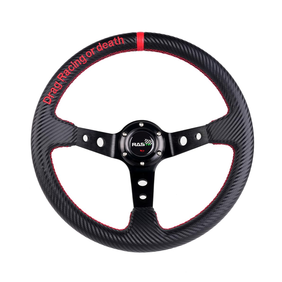 RASTP Deep Dish Steering Wheel,PU Carbon Fiber Racing Steering Wheel,350mm 6 bolt Steering Wheel(Universal)