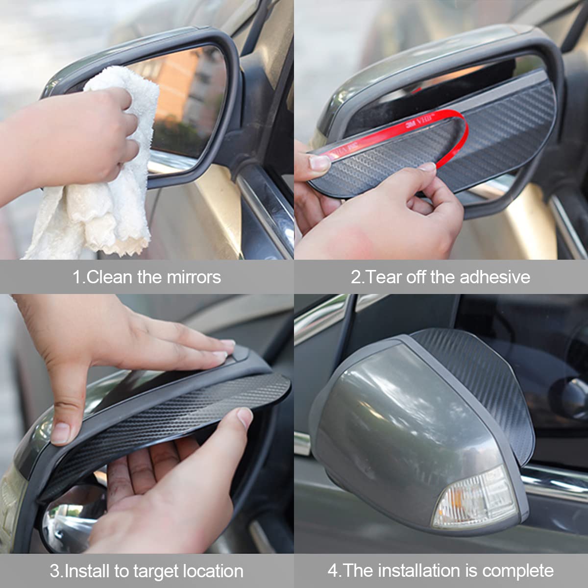 2Pcs Smoke Visor Guards For Car Side Mirrors - Waterproof Carbon Fiber Auto Rain Eyebrows For Cars, Trucks And Suvs - Universal