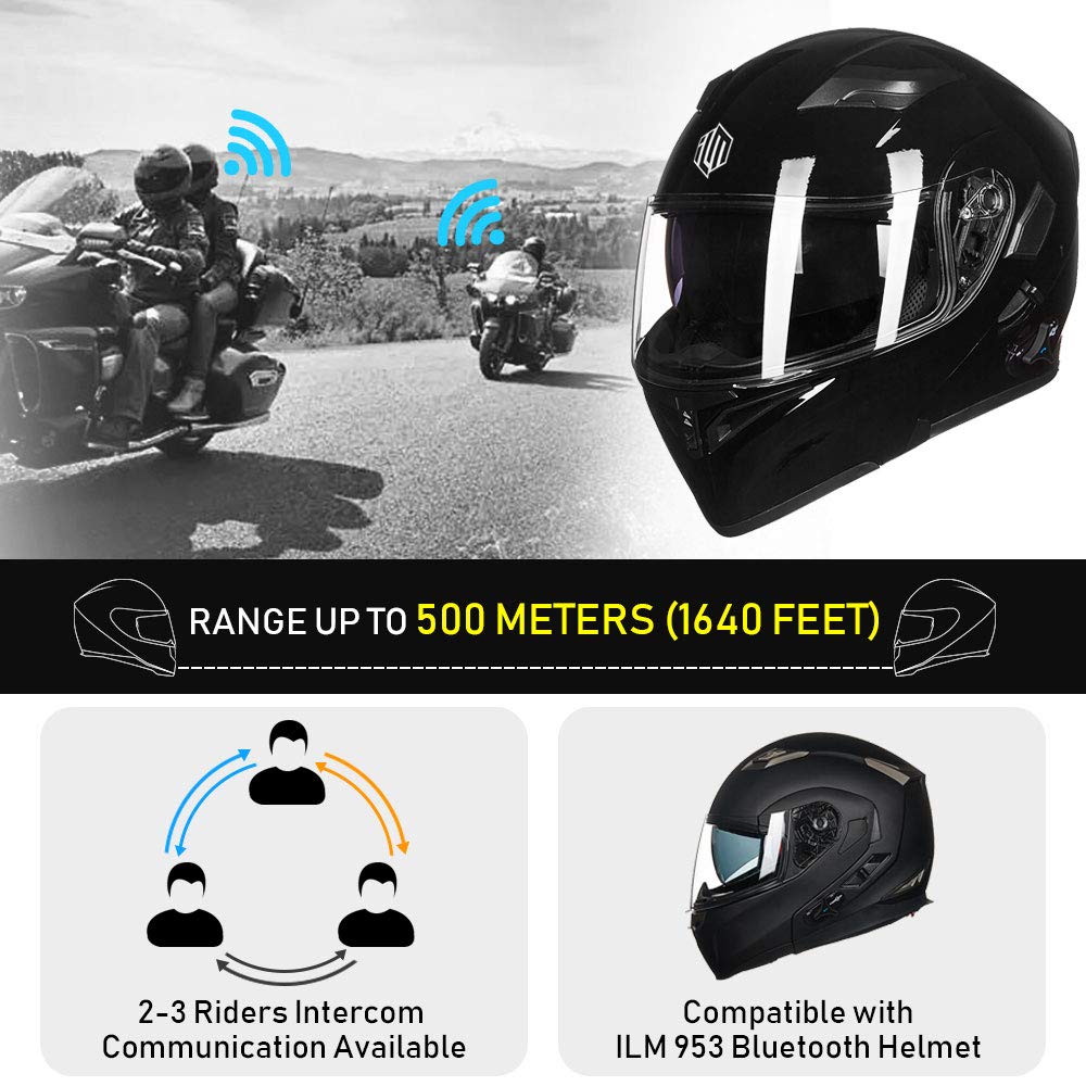 Ilm Bluetooth Motorcycle Helmet Modular Flip Up Full Face Dual Visor Mp3 Intercom Fm Radio Dot Model 902Bt(Gloss Black, M)