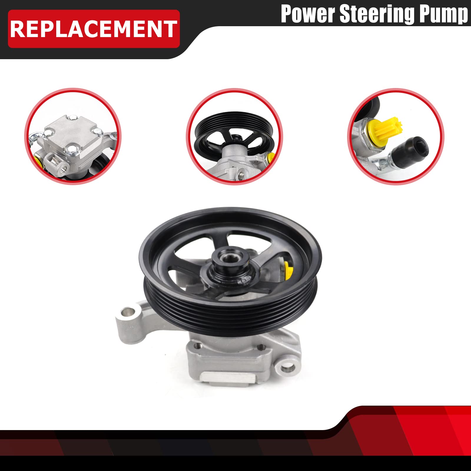 FEXON Power Steering Pump with Pulley for Buick Enclave, Chevy Traverse, GMC Acadia, Saturn Outlook 3.6L, Replaces 20954812, 20-2403