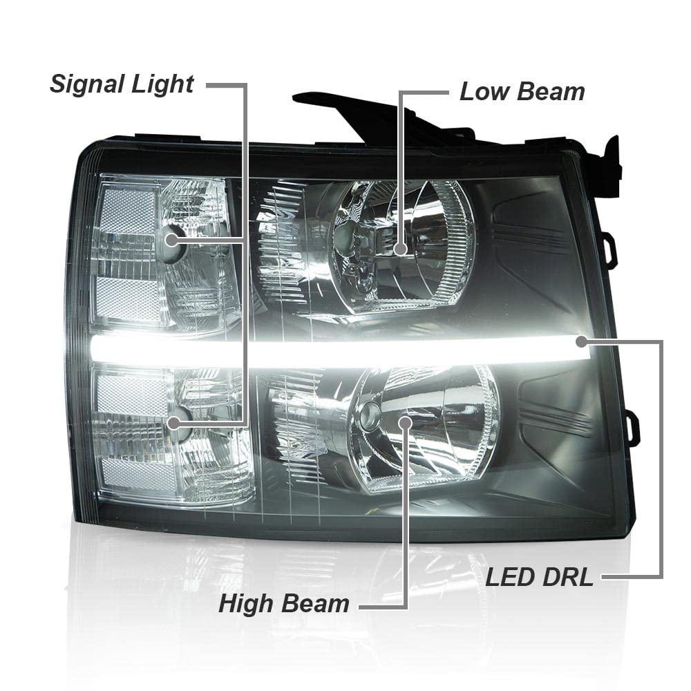 Pit66 Led Bar Headlight, Compatible With Chevy Silverado 1500 2007-2013/Compatible With Silverado 2500 3500 & Hd 2007-2014 Black