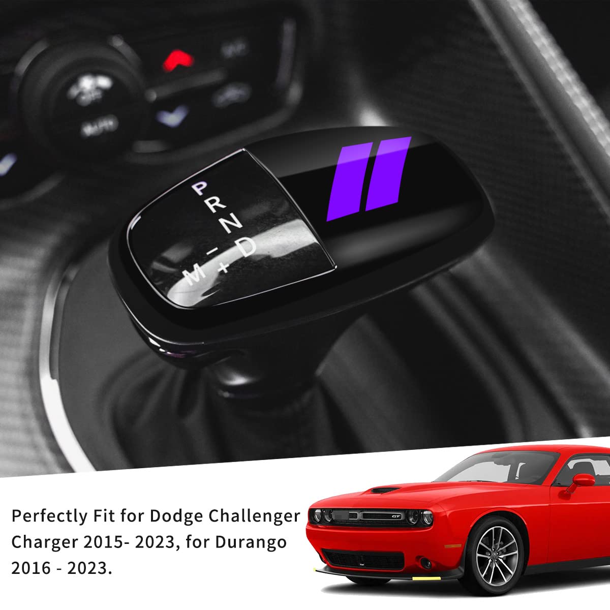 auovo Gear Shift Knob Trim for Charger/Challenger/Durango 2015-2024, ABS Plastic, Black-Purple, Model TP-102052