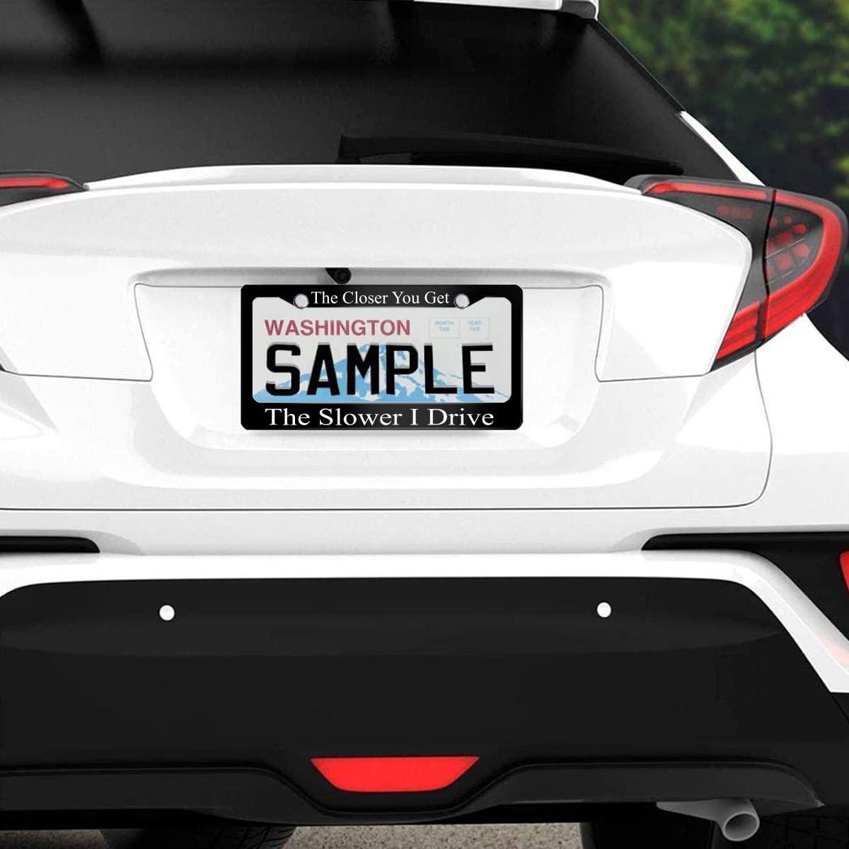 The Closer You Get The Slower I Drive License Plate Frame Stainless Steels Funny Black Car Tag Holder Frames with 2 Holes and Sc