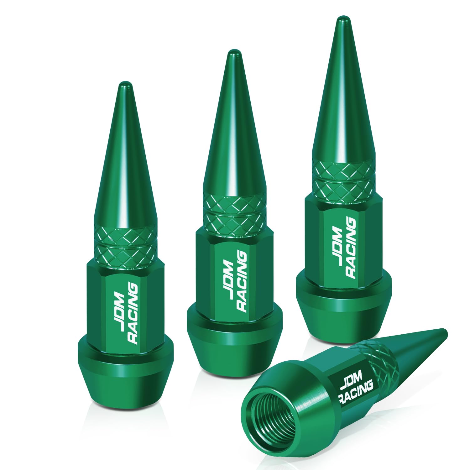 Auto Dynasty 45Mm Anodized Aluminum Valve Stem Caps, Spiked Head Design Car Accessories, Universal Fit For Most Vehicles, Green