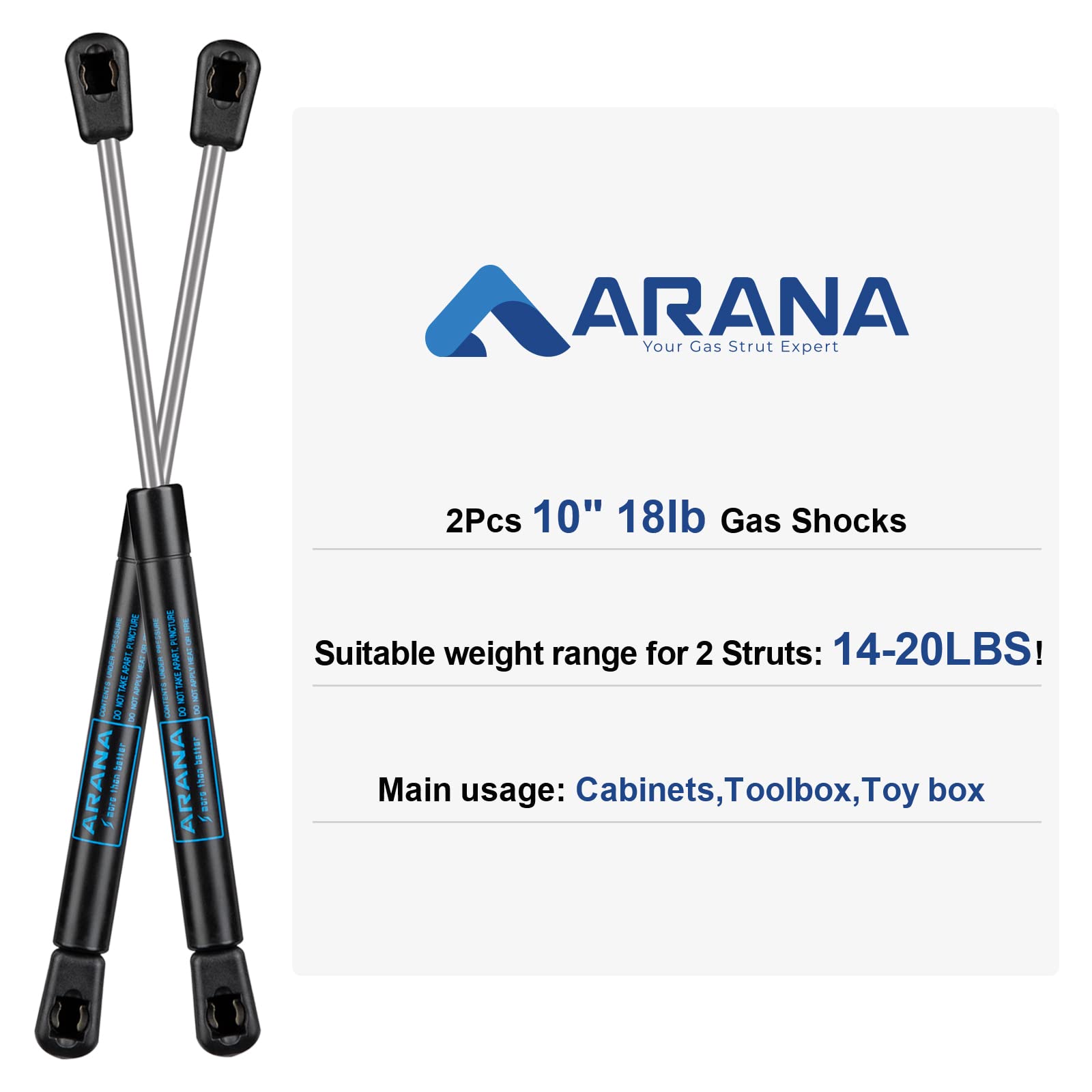 ARANA 10inch 18lb/80N Gas Shocks Struts Lift Support Gas Spring Lid Support for Cabinet Door Pickup Truck Tool Box Lid Weathergu