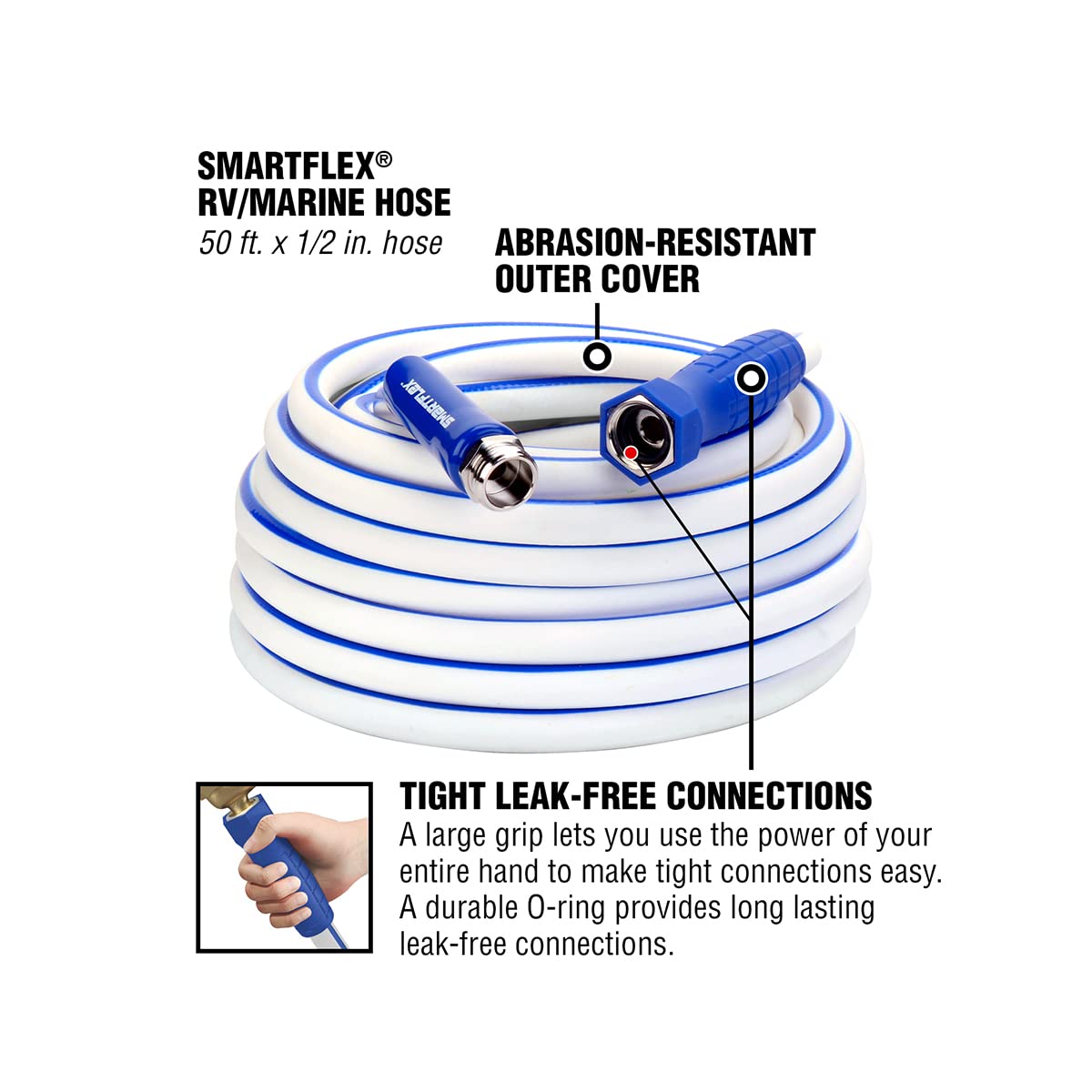 Smartflex Rv/Marine Water Hose, 1/2 In. X 50 Ft., Hybrid, White - Hsfrv450