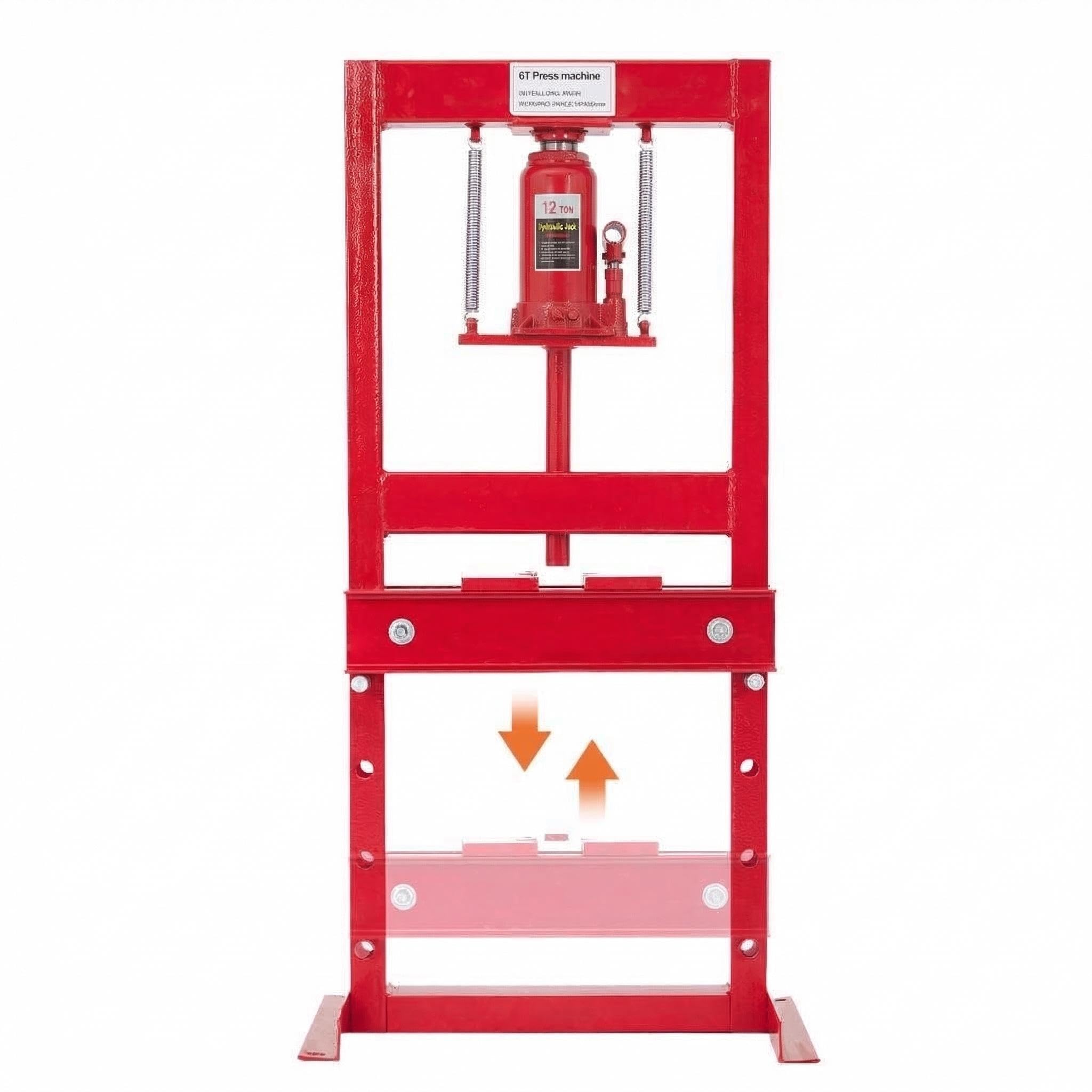 12Ton Hydraulic Shop Press, H-Frame Heavy-Duty Garage Floor Press with 2 Press Plates, Adjustable Height Work Table, Ideal for A