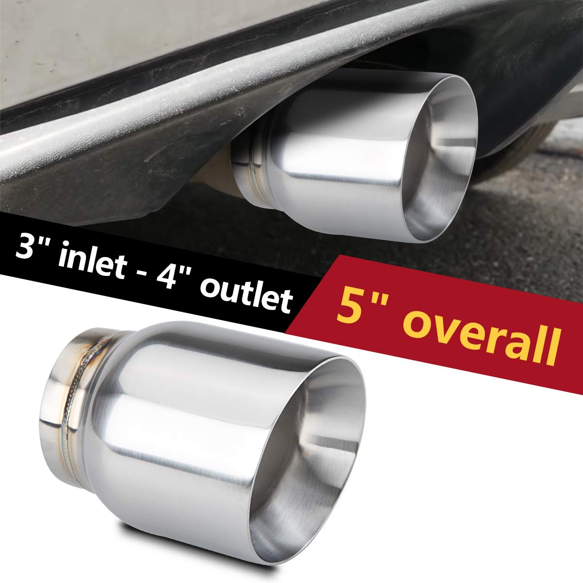 Lcgp 3' Inlet Universal Exhaust Tip, 4' Outlet - 5' Long, Stainless Steel Double Wall Angle Cut