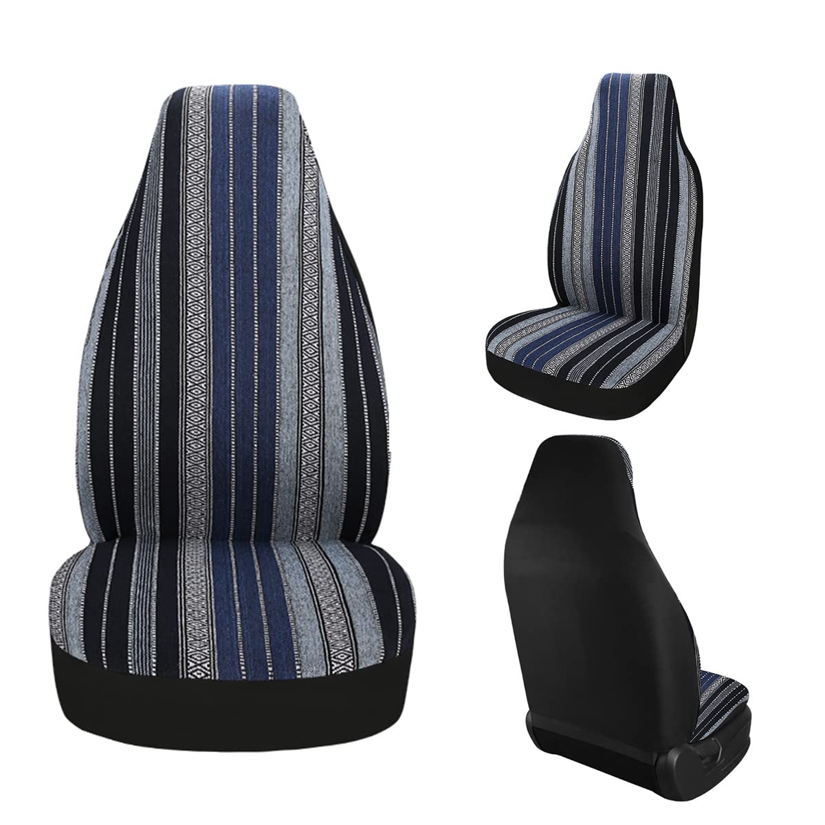 Ponyjoyup Baja Saddle Blanket Car Seat Covers 7Pcs Full Set, Breathable And Washable Striped Woven Automotive Vehicle Seat Cover Universal For Sedan, Suv, Truck, Airbag Compatible