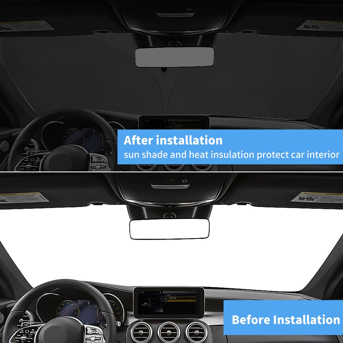 Windshield Sun Shade For Mercedes Benz Accessories Window Sunshade Fit Mercedes Benz C Class C250 C300 C400 2015-2023 Front Wind
