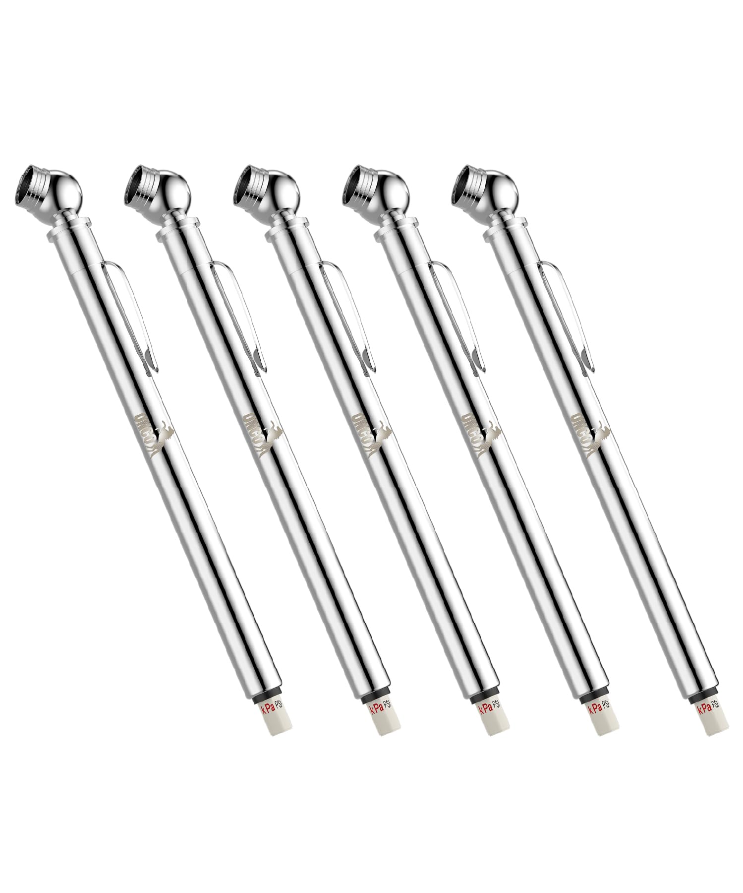 UNCO- Pencil Tire Pressure Gauge, 5 Pack, 10-75 PSI, Pencil Air Pressure Gauge for Tires