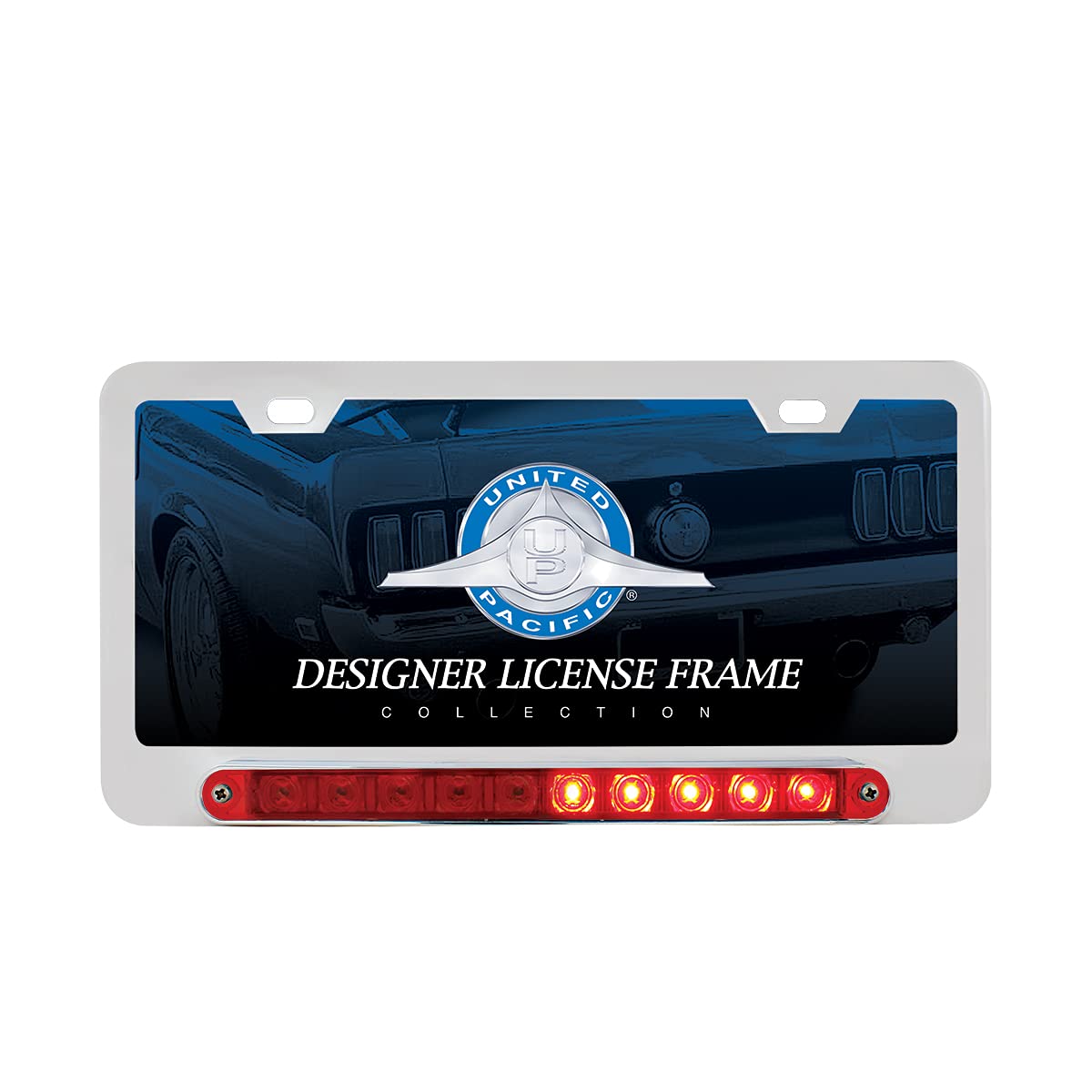 United Pacific Chrome Deluxe Led License Plate Frame - Split Turn Function, 39397