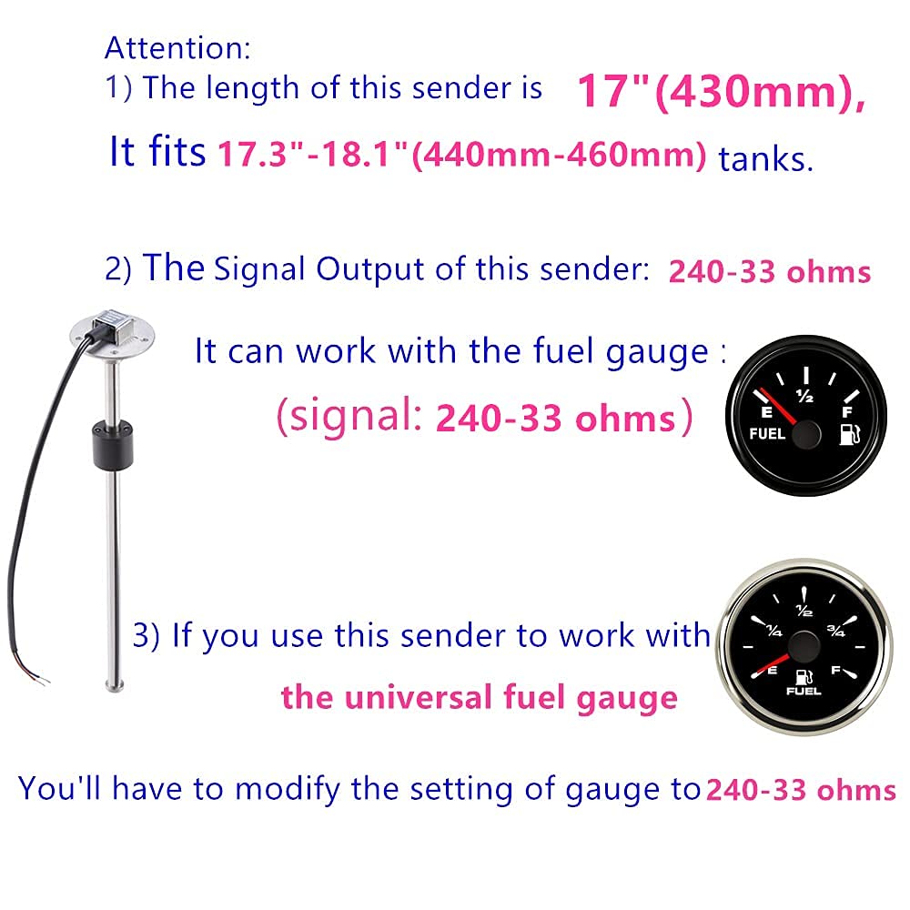 100TECH Marine Fuel Sending Unit Float Replacement 17''(430mm) for Boat Vehicle RV Fuel Sender Gas Tank Sending Unit Diesel Leve