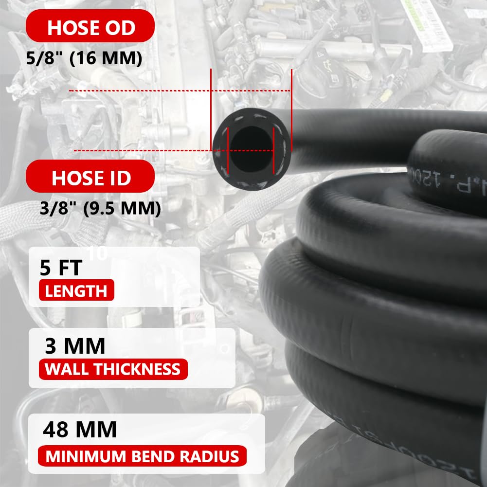 Byredio 3/8 Transmission Cooler Hose 10Mm High Pressure Push Lock Fuel Injection Hose 300Psi 5Ft