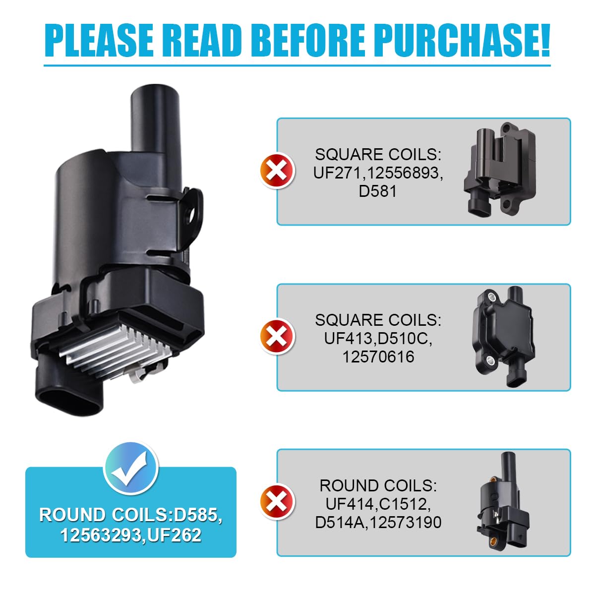 MAS Set of 8 Round Ignition Coils Pack UF262 & 748UU 8.5mm Spark Plug Wire Set Compatible with Chevy Hummer H2 Cadillac GMC Yuko