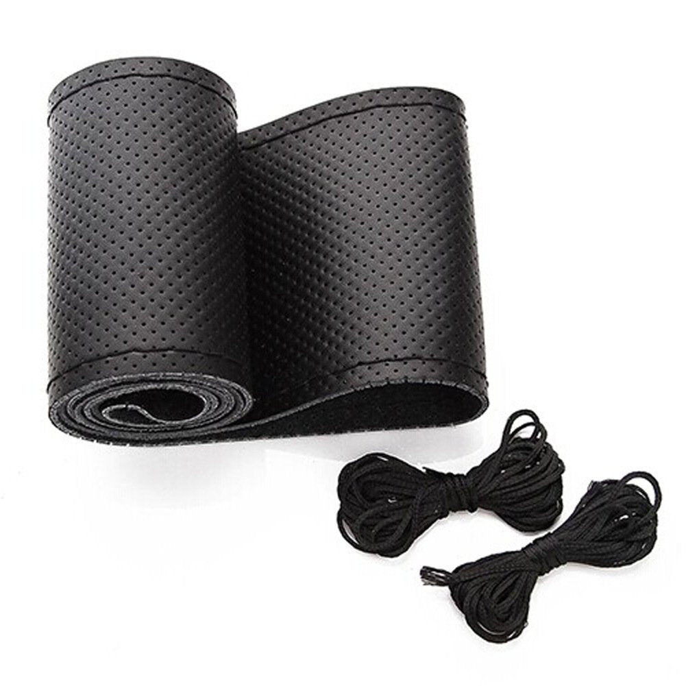 Belinous Universal Leather Car Steering Wheel Cover, Stitch On Wrap (Size S3, Black)