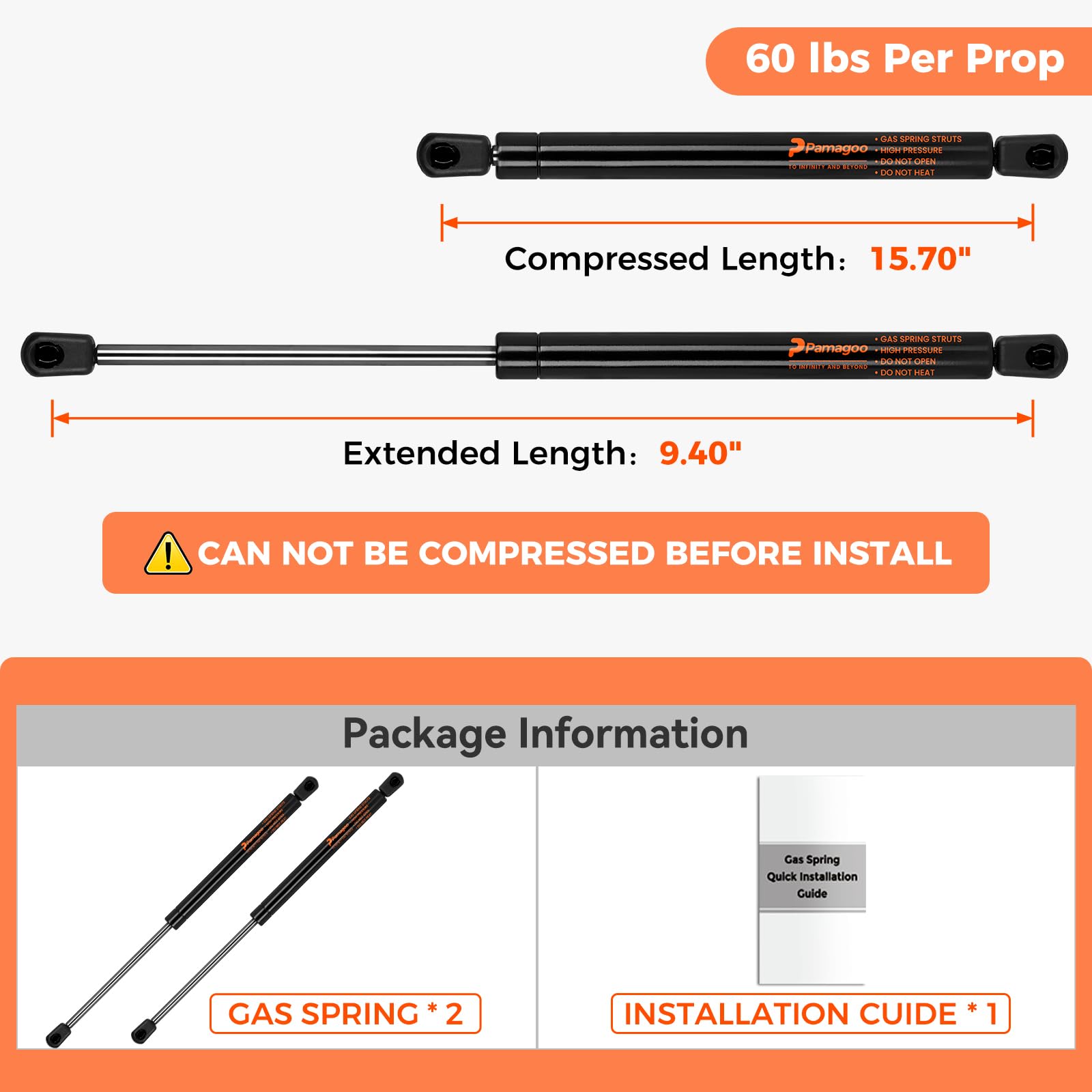 C16-21949 16 Inch 60 Lbs Gas Struts 15.7'' Spring Shocks For A.R.E Leer Topper Leer Camper Window Shell Door Truck Cap Snugtop R
