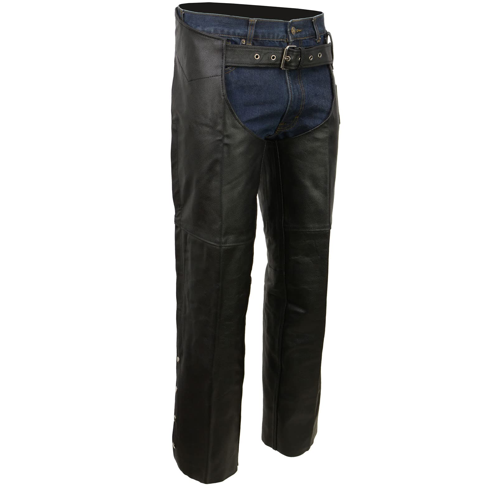 Event Biker El1117Bo Black Real Premium Leather Motorcycle Chaps For Men - Premium Leather Riding Chaps - Large