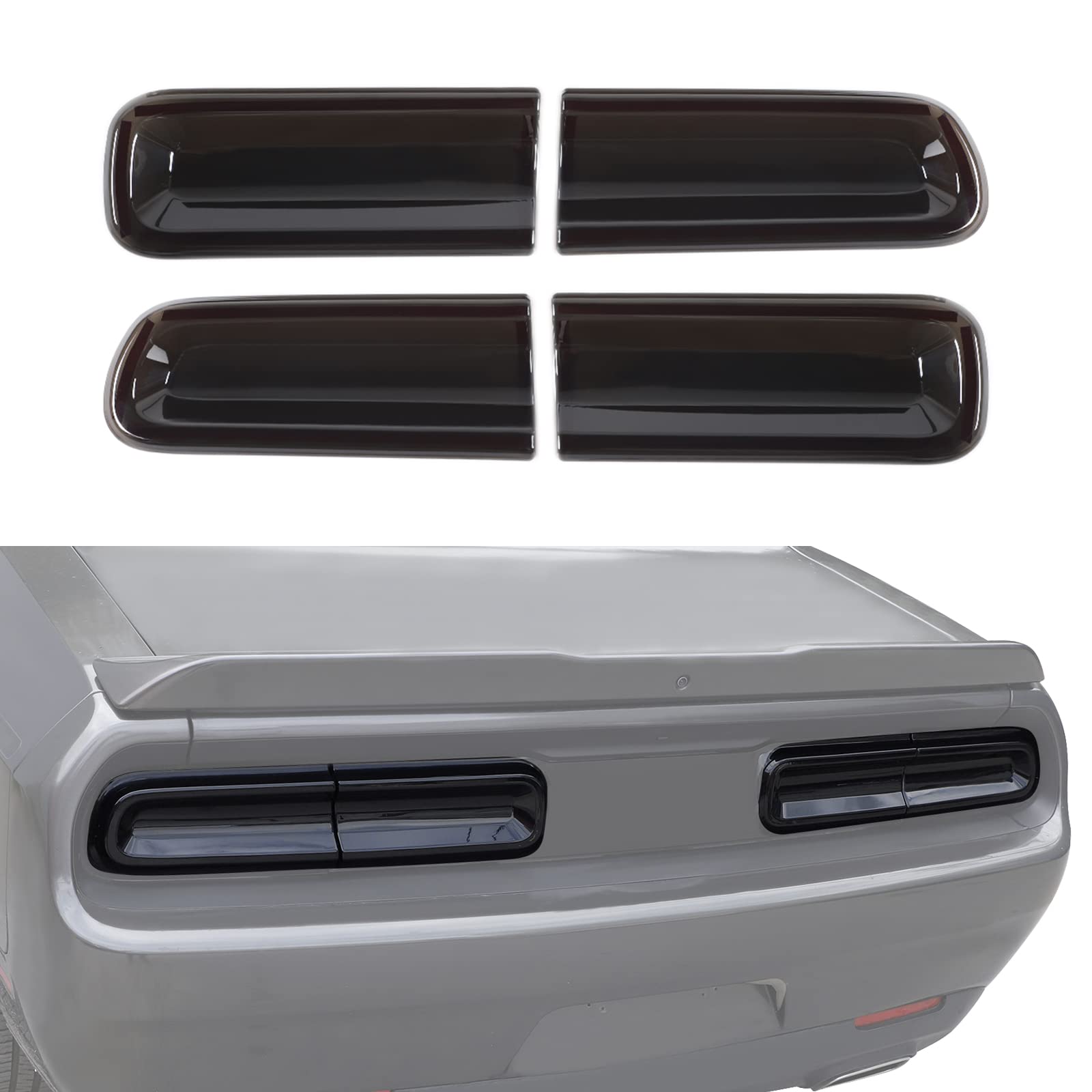 Jecar Smoked Tail Light Covers Rear Light Guards Exterior Accessories Compatible With Dodge Challenger 2015-2023
