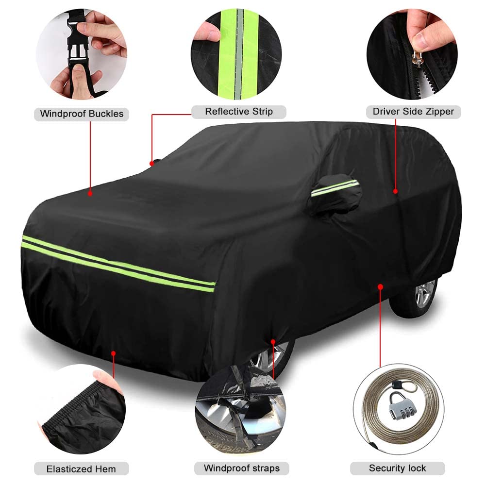 sportuli Waterproof Car Cover for 2008-2025 Ford Escape, 6 Layers, Black, All Weather Protection with Zipper Door & Windproof Bands