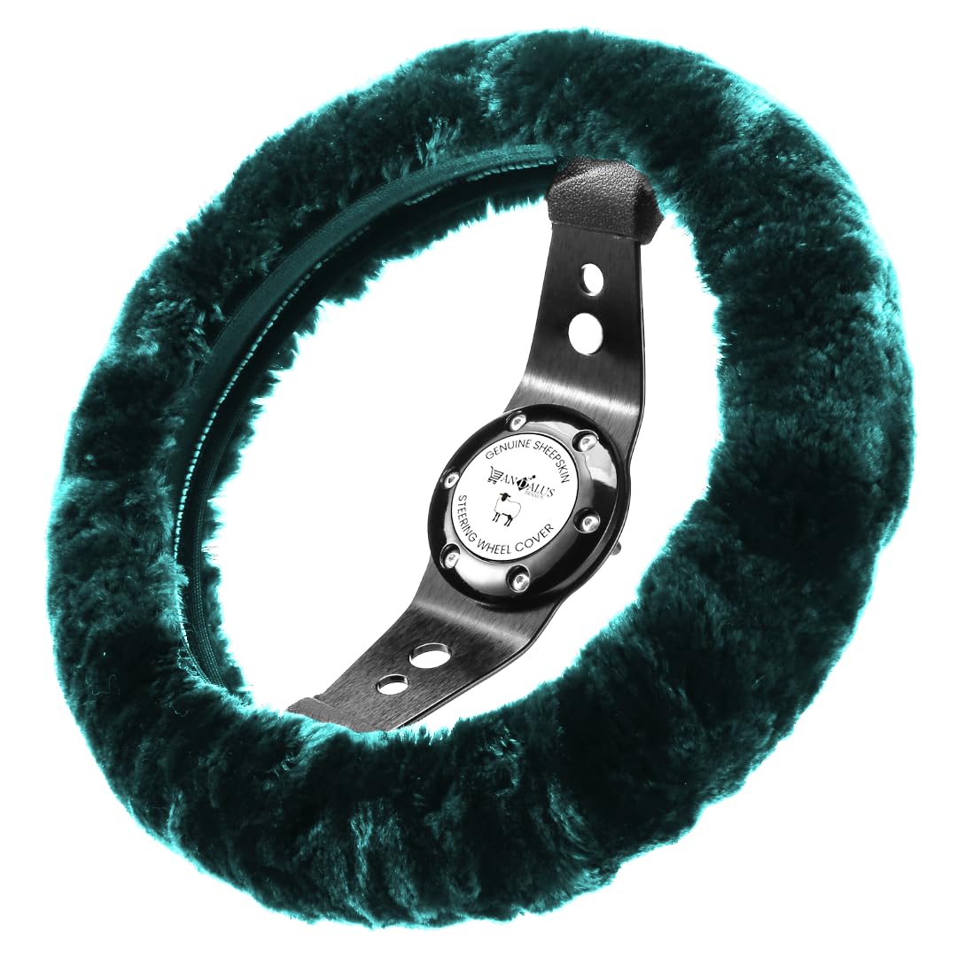 Andalus Brands Fluffy Wool Sheepskin Steering Wheel Cover, Soft & Fuzzy Plush, Universal Fit 14 1/2-15 1/2 Inch, Anti-Slip, Comf