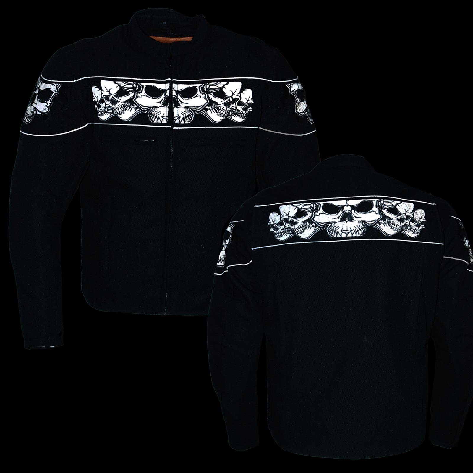 Milwaukee Leather Men's Motorcycle Jacket MPM1730 - Black, 4X-Large, Padded Textile, Reflective Skulls Artwork