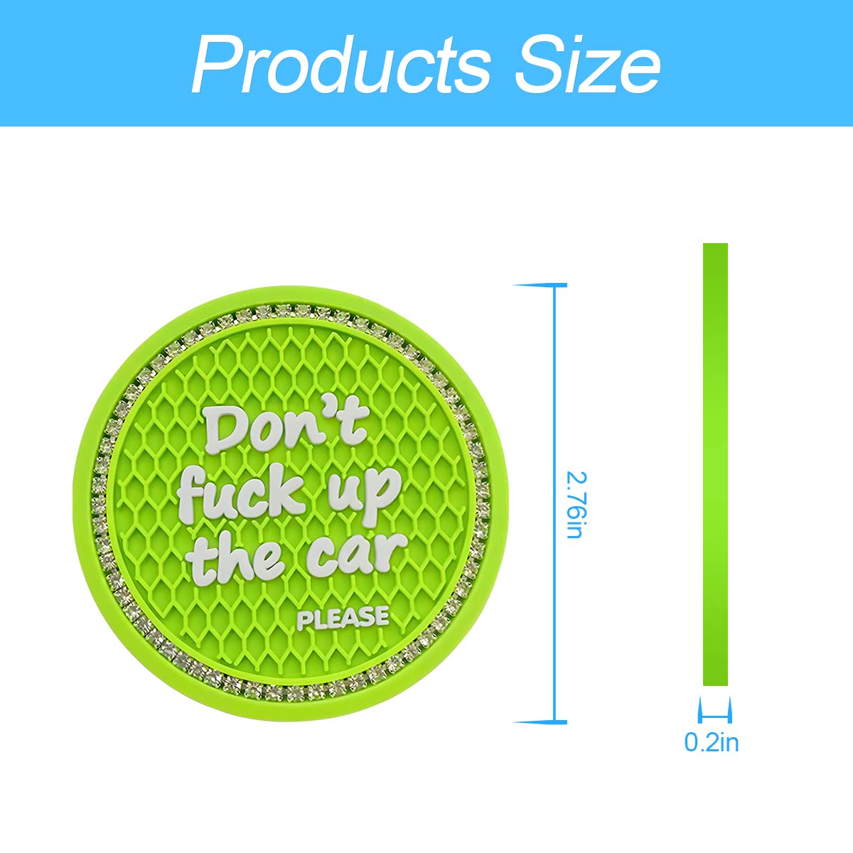 2 Pack Bling Car Coasters For Cup Holder, Crystal Rhinestone 2.75 In Cup Holder Coaster, Silicone Anti-Slip Insert Cup Mats For