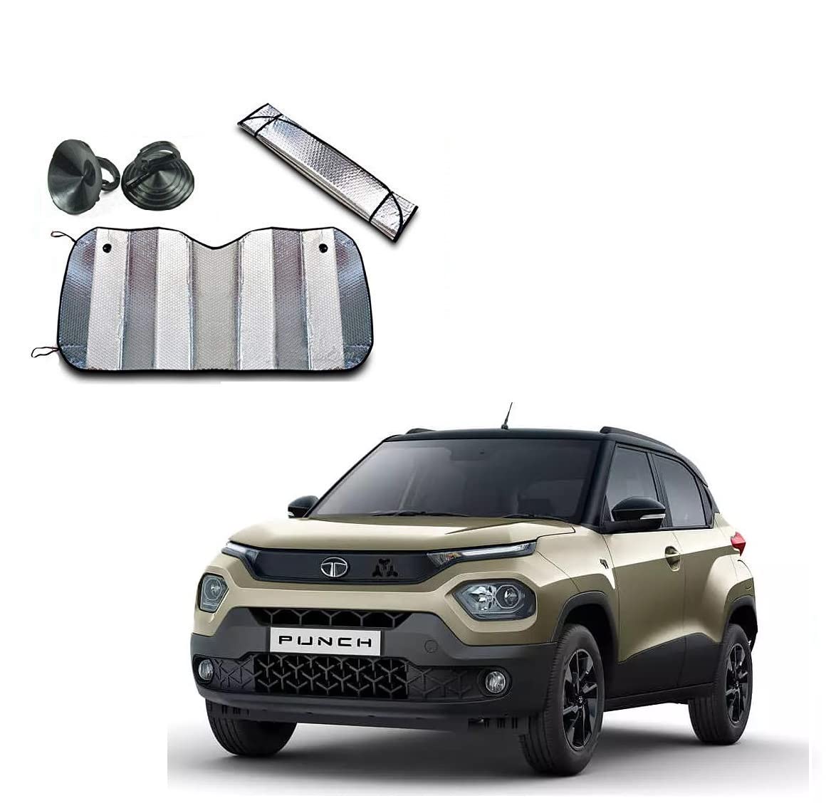 Auto Addict Aluminium Foil Foldable Car Sunshades for Front/Rear Windshield 1pc for TATA Punch