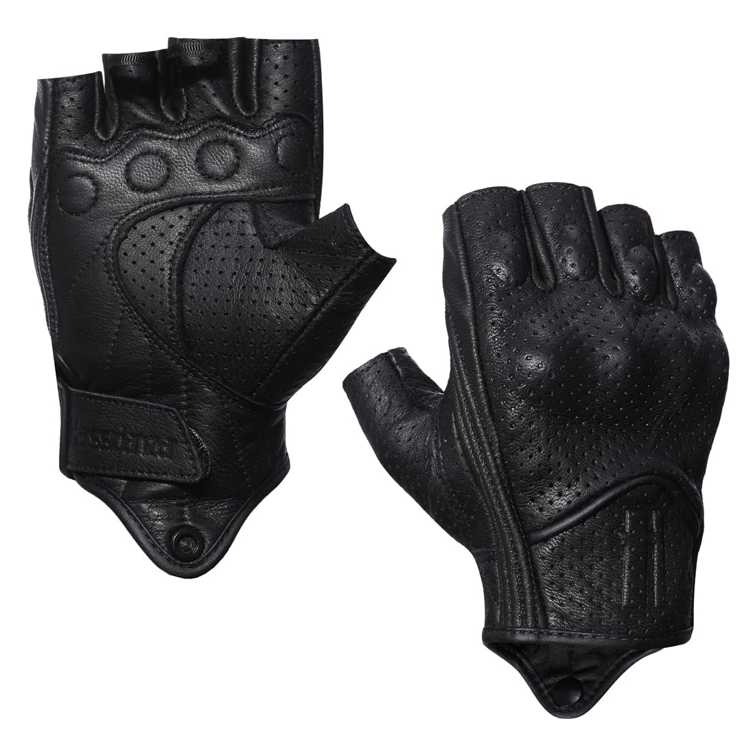 Harssidanzar Men's Motorcycle Gloves Leather Perforated Motorbike Riding Driving Gloves CM044US, Black, Size X-Small