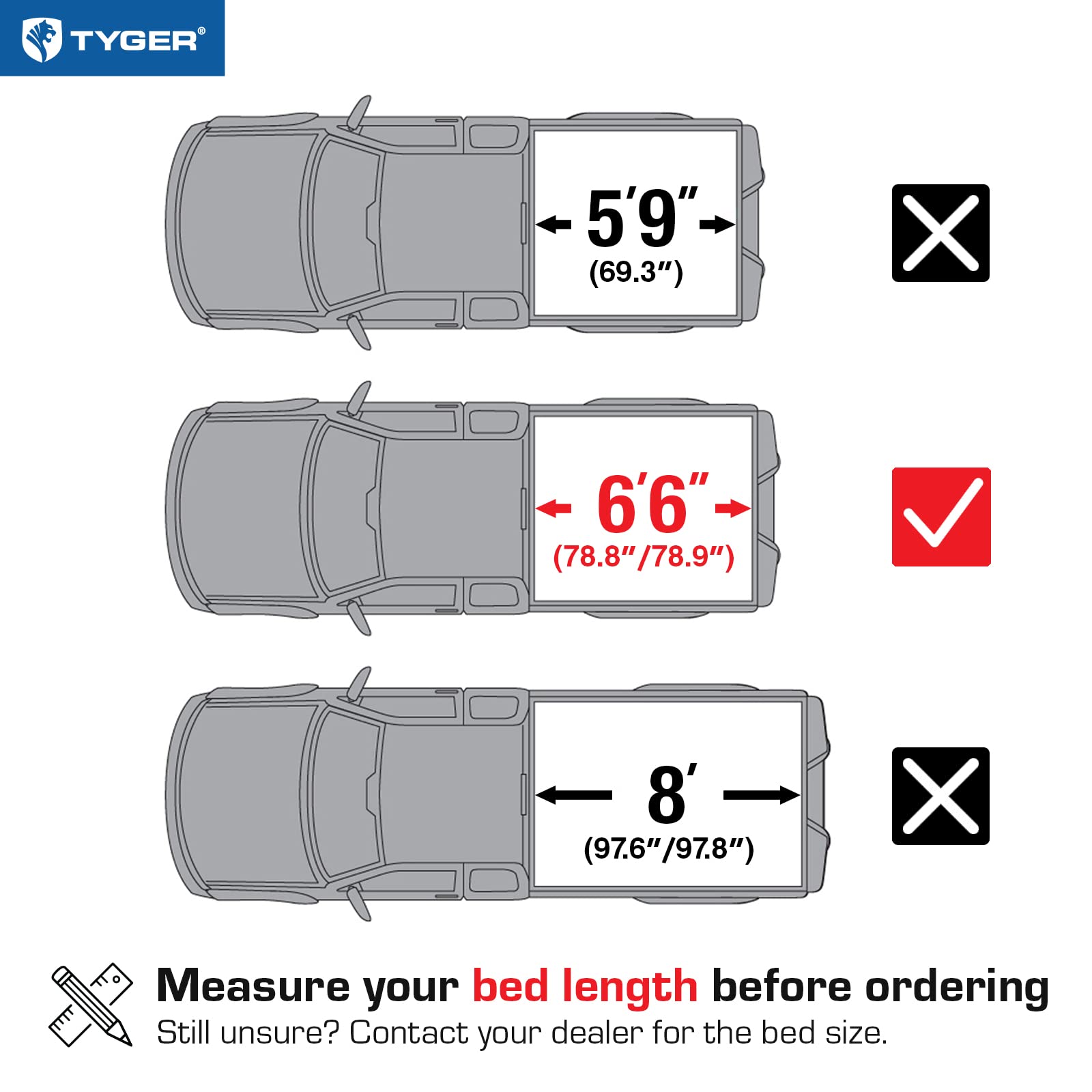 Tyger Auto T3 Soft Tri-Fold Truck Bed Tonneau Cover Compatible With 2014-2018 Chevy Silverado / Gmc Sierra 1500; 2015-2019 2500H