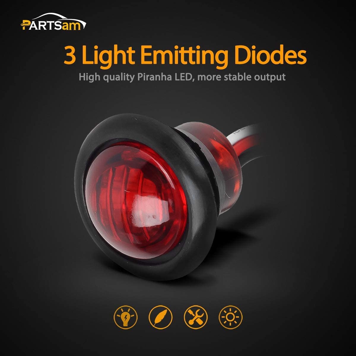 Partsam 10Pcs 3/4'' Red Led Clearance Marker Lights, Trailer Bullet Grommet Lights, 3/4 Led Dual Function Marker Lights With 3 W