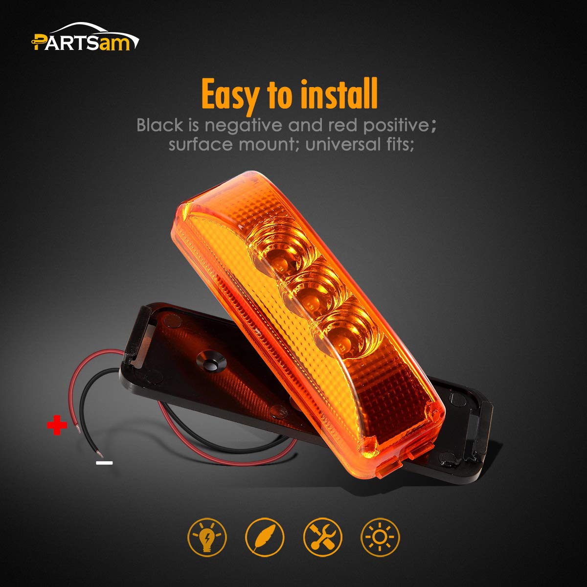 Partsam 10Pcs 3.9 Inch Amber 3Led Side Marker Clearance Lights [Dot Approved] Indicators For Trailer Truck Rv Camper Utv, Waterp