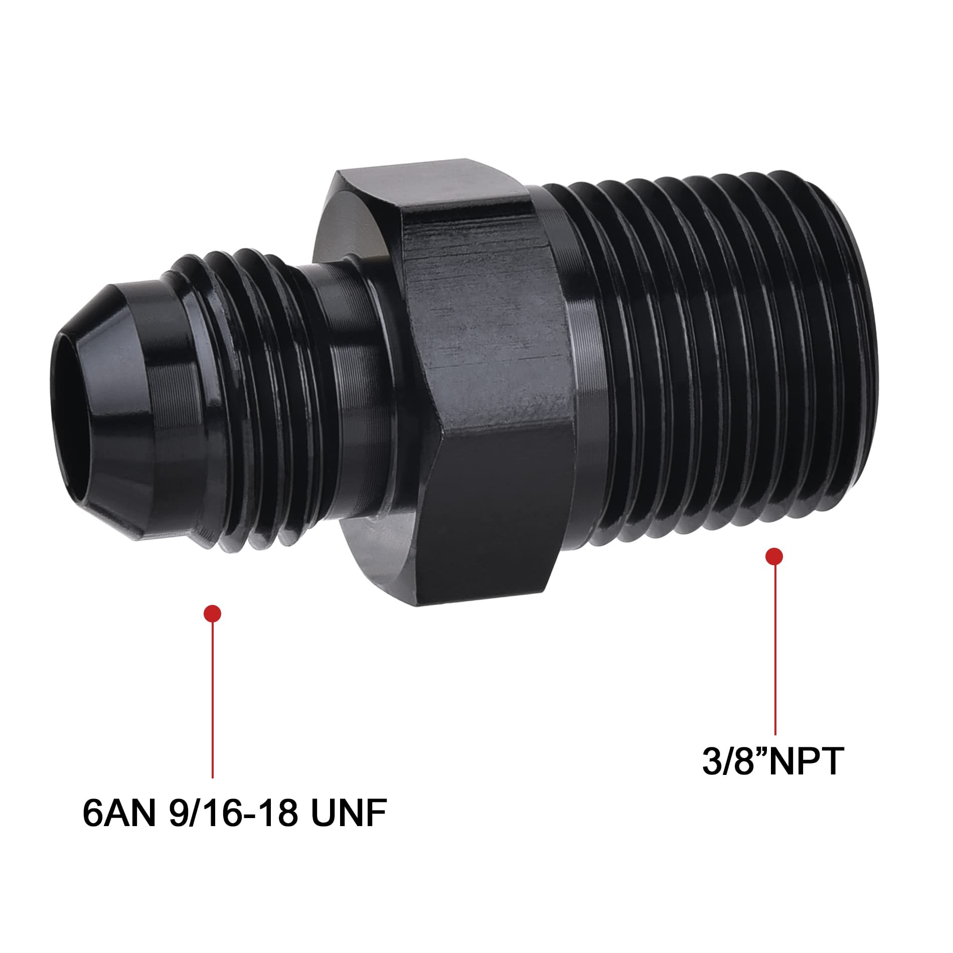 EVIL ENERGY 6AN Male Flare to 3/8'' NPT Pipe Fitting Adapter Aluminum Straight Black 4PCS