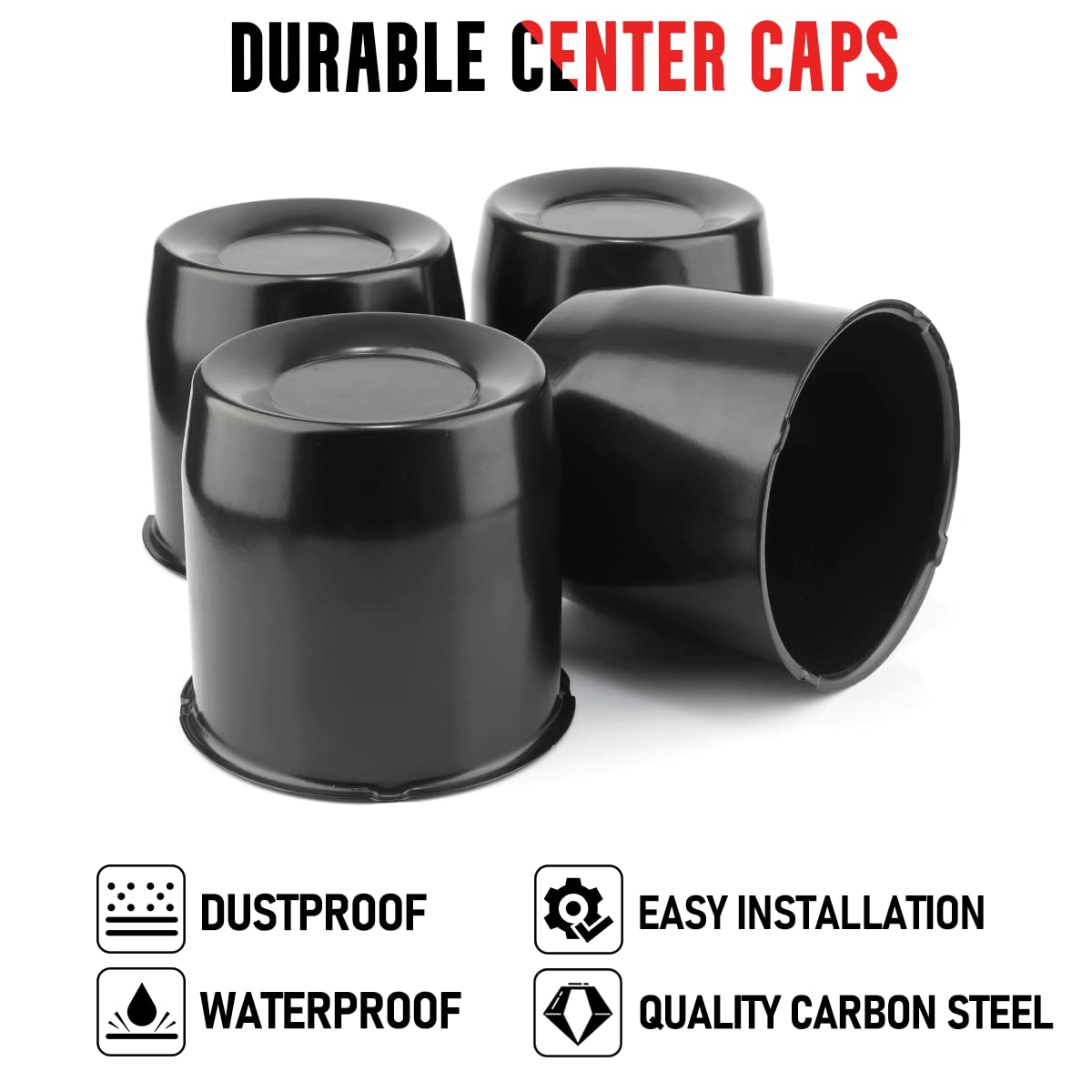 RTRHINOTUNING 4pcs 5.15in 130mm Wheel Center Caps Black Trailer Hub Caps for Trailer SUV Rims 5in Tall