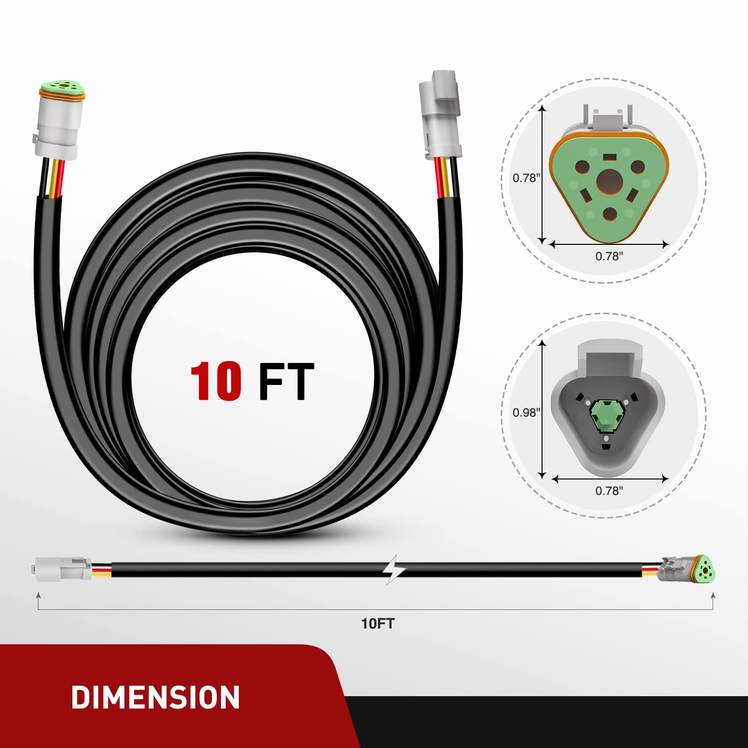 Nilight 2Pcs 16 Awg 10 Feet 3 Pin Dt Connector Wiring Harness Extension Kit Plug And Play For Dual Light Mode Off Road Led Pod L