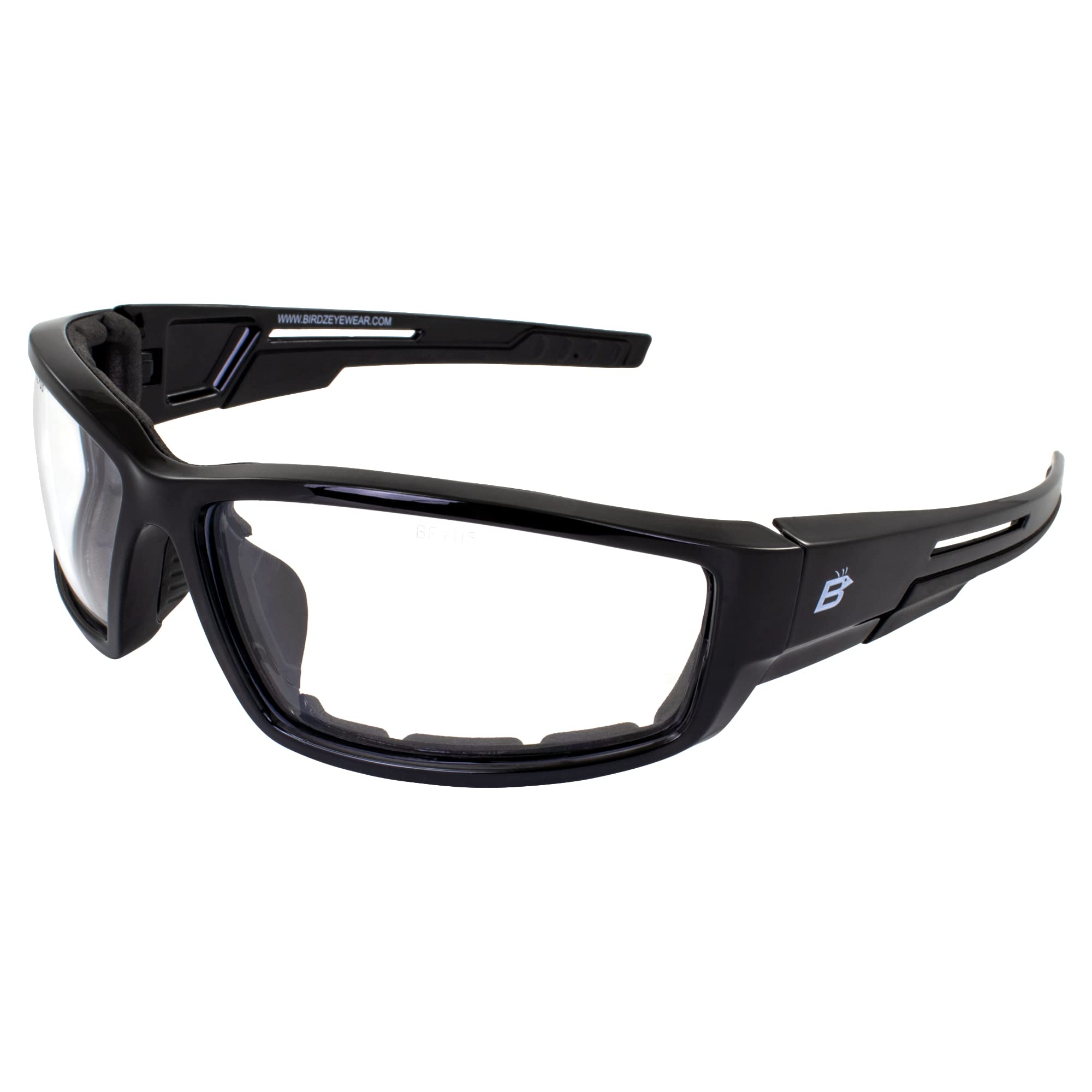 Birdz Eyewear Swoop Anti-Fog Padded Motorcycle Sunglasses Riding Glasses Black Frame Lenses for Day & Night ANSI Z87 .1 (Clear/S