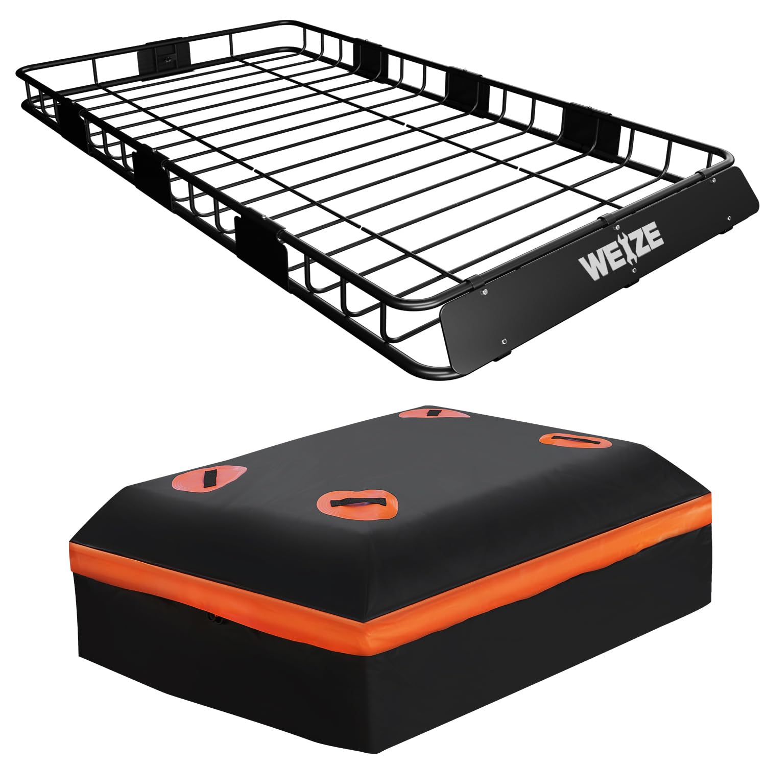 Weize Heavy Duty 64''X 39'' Roof Rack, Rooftop Cargo Carrier Basket With Waterproof Bag, Tie Down Strap & Net, Car Top Luggage H
