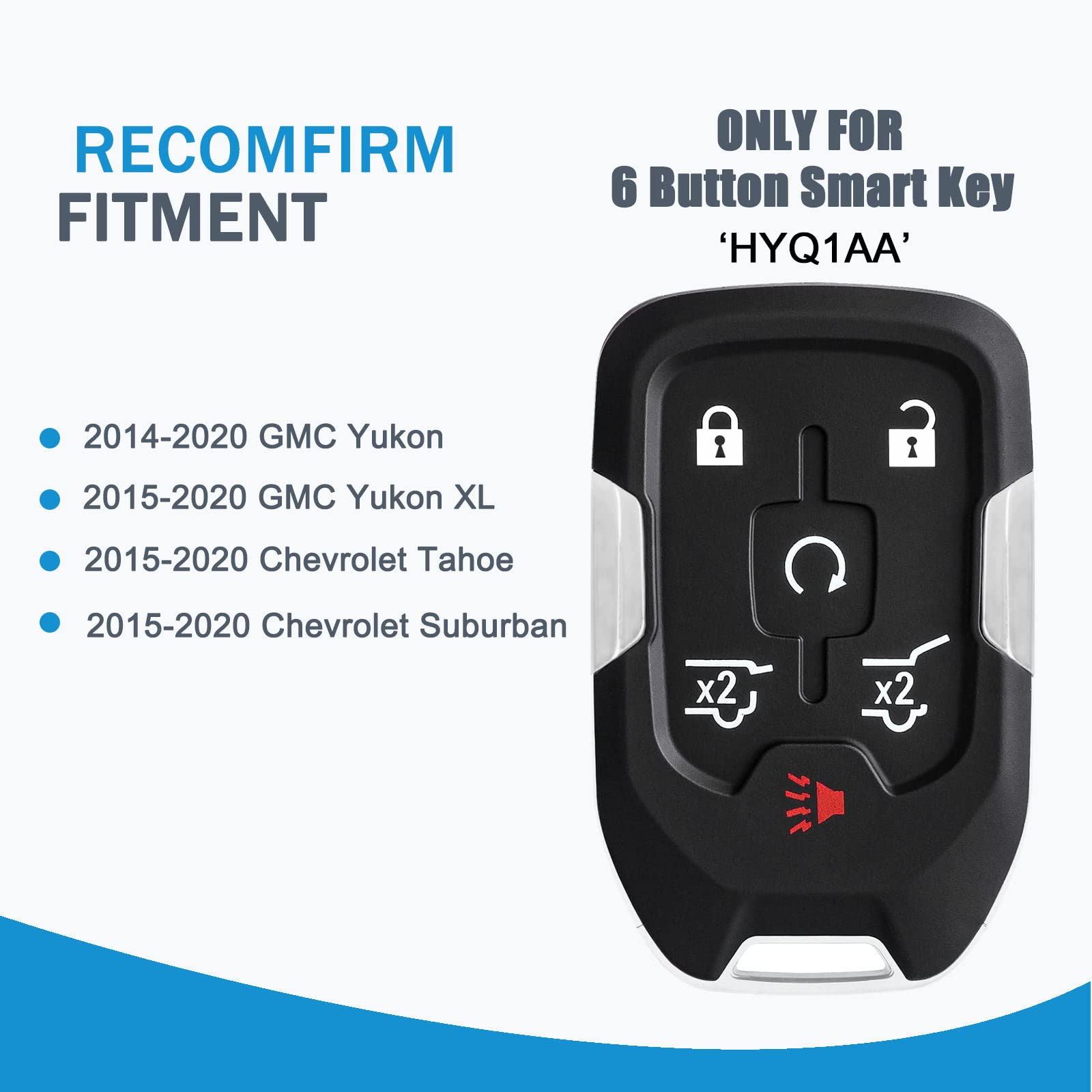 artapek White Key Fob Cover for Chevy Tahoe Suburban GMC Yukon - 6 Button TPU Key Shell Case with Keychain