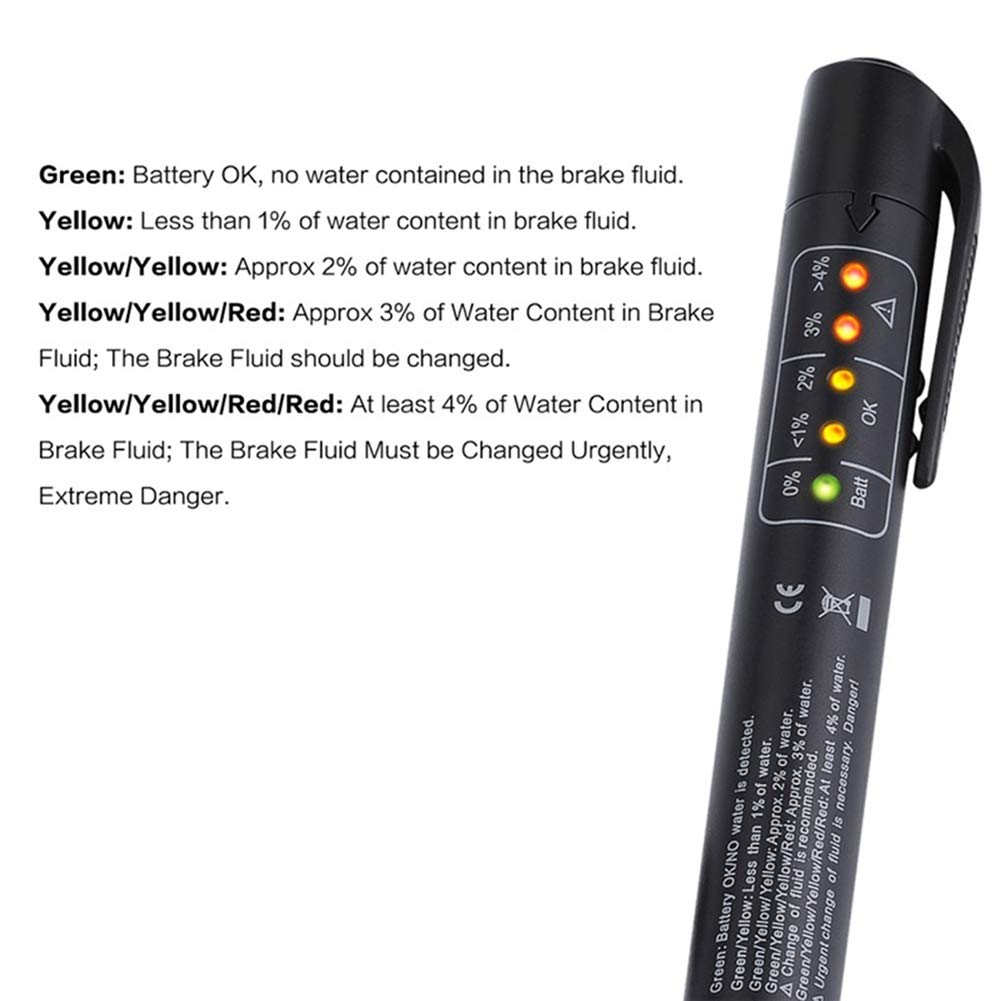 BSBMIEQM Brake Fluid Tester - Auto Diagnostic Tool with 5 LED Indicators for DOT3/DOT4, Black, Model 738192087454, Perfect Father's Day Gift