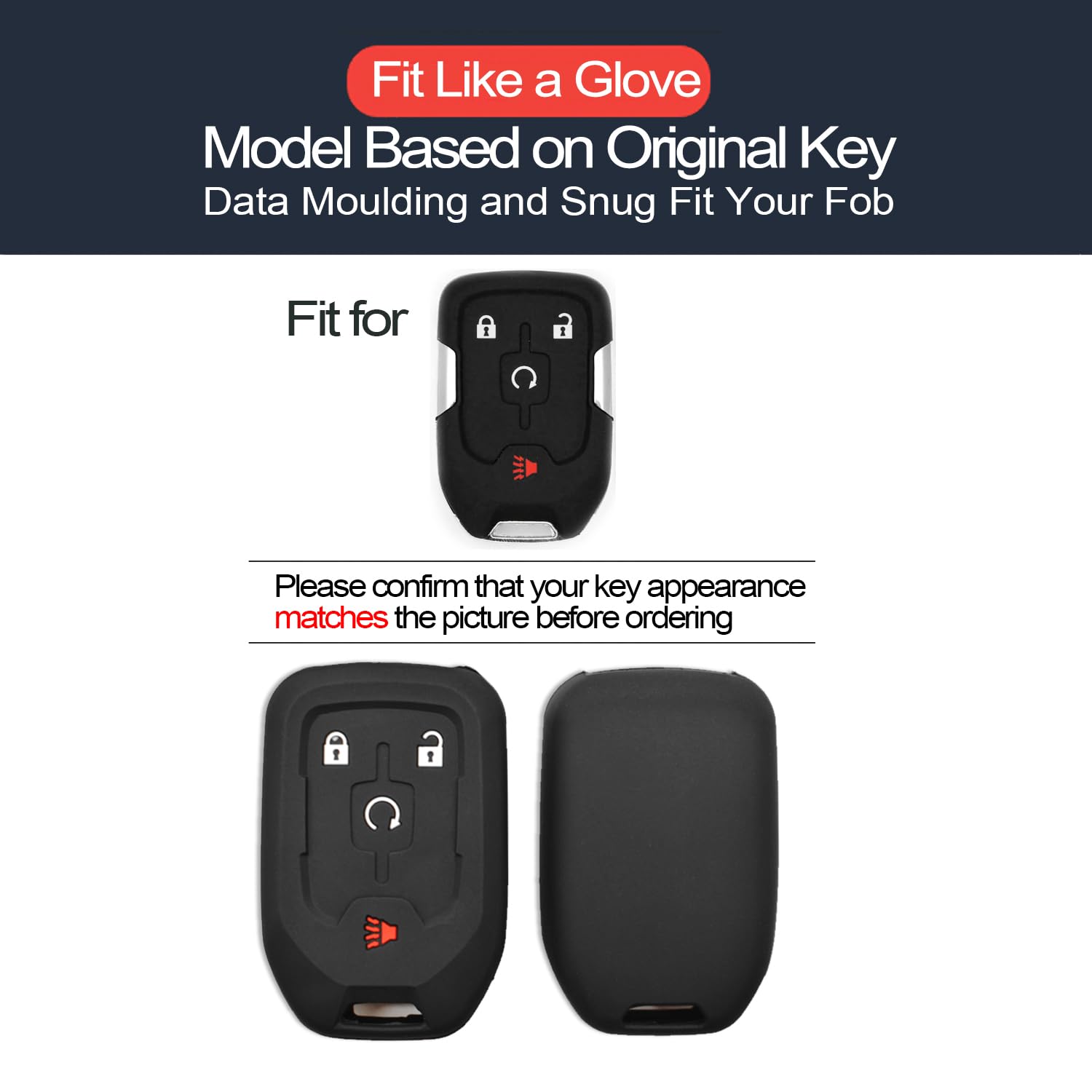 Infipar 2Pcs Compatible With Gmc Terrain Acadia Smart 4 Buttons Silicone Fob Key Case Cover Protector Keyless Remote Holder