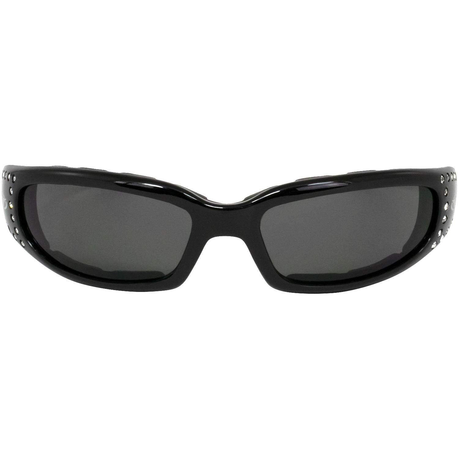 Global Industrial Set Of 2 Women Padded Motorcycle Sunglasses Riding Glasses Clear And Smoked Rhinestones With Vented Eva Foam P