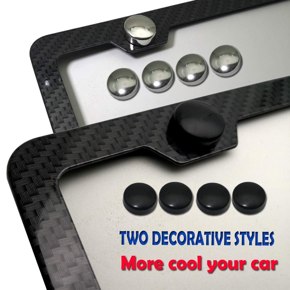 Bggtmo License Plate Frame Carbon Fiber- Black Aluminum Car Tag Frame Holder Printed Carbon Pattern With Rust Proof License Plat