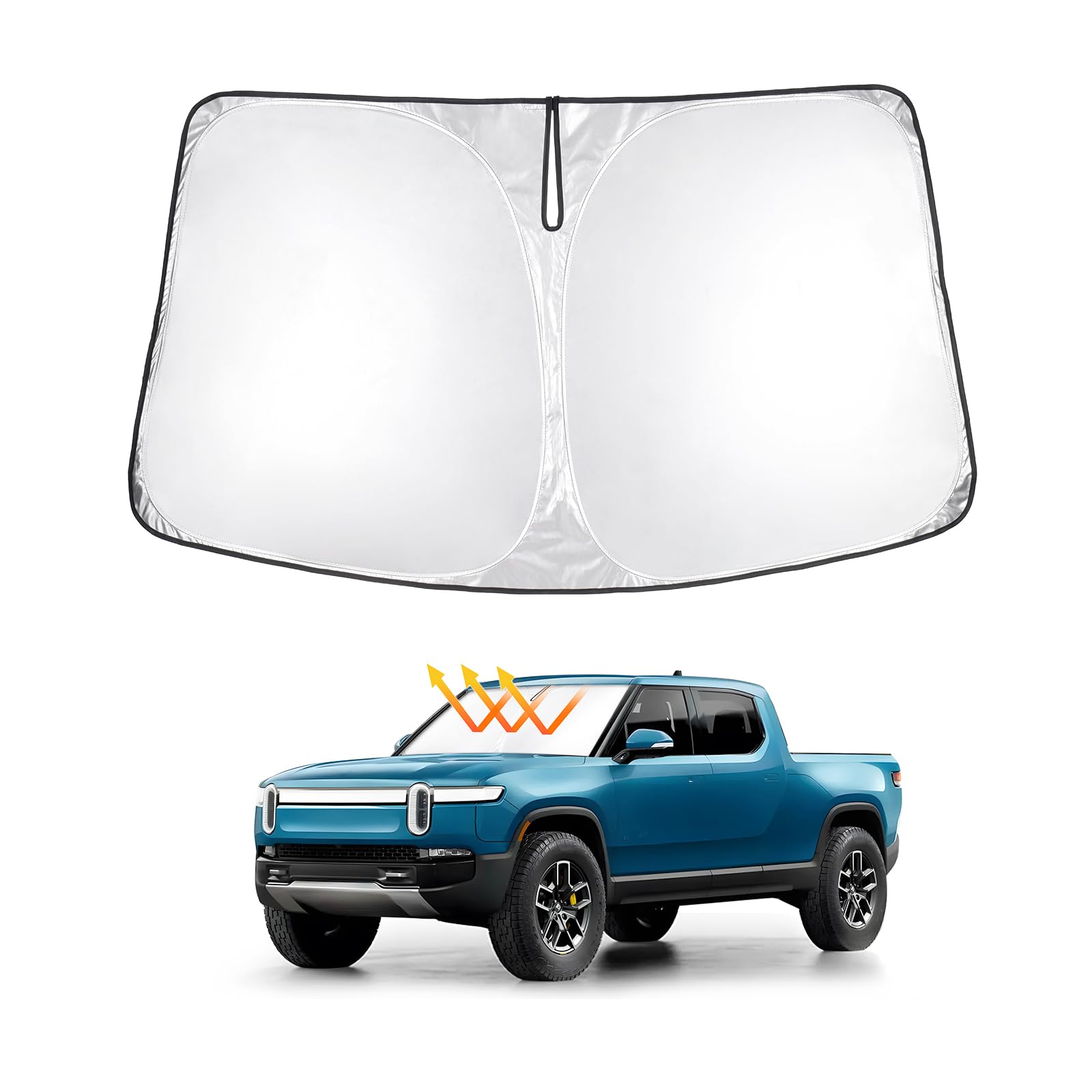 T Tgbros Windshield Sun Shade Custom Fit For 2022-2023 2024 2025 Rivian R1T Accessories Foldable Sun Shield Reflective Polyester