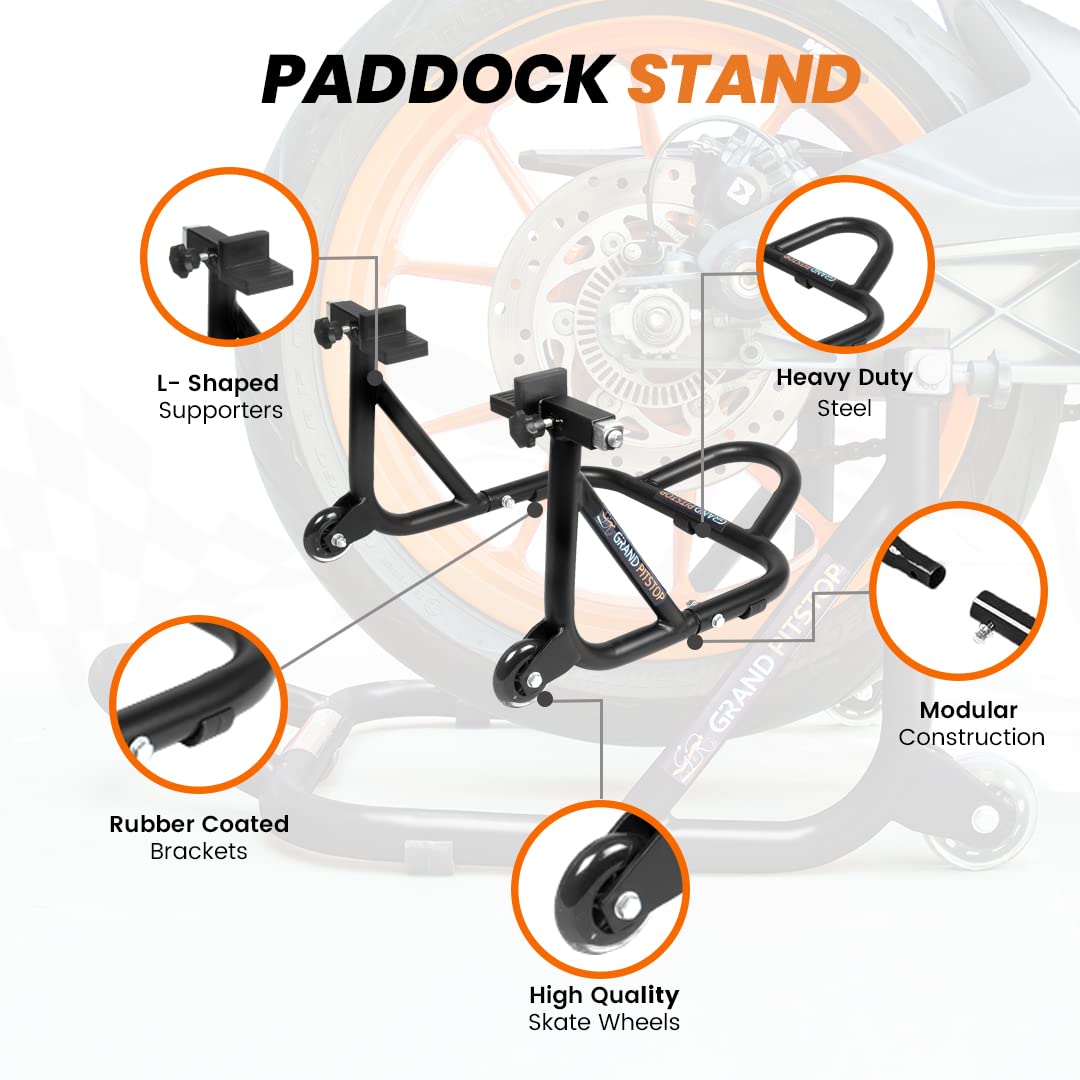 GRAND PITSTOP Motorcycle Stand - Paddock Lift for Rear Wheel - 529 lbs Capacity - Dismantable Black - Model PSD01