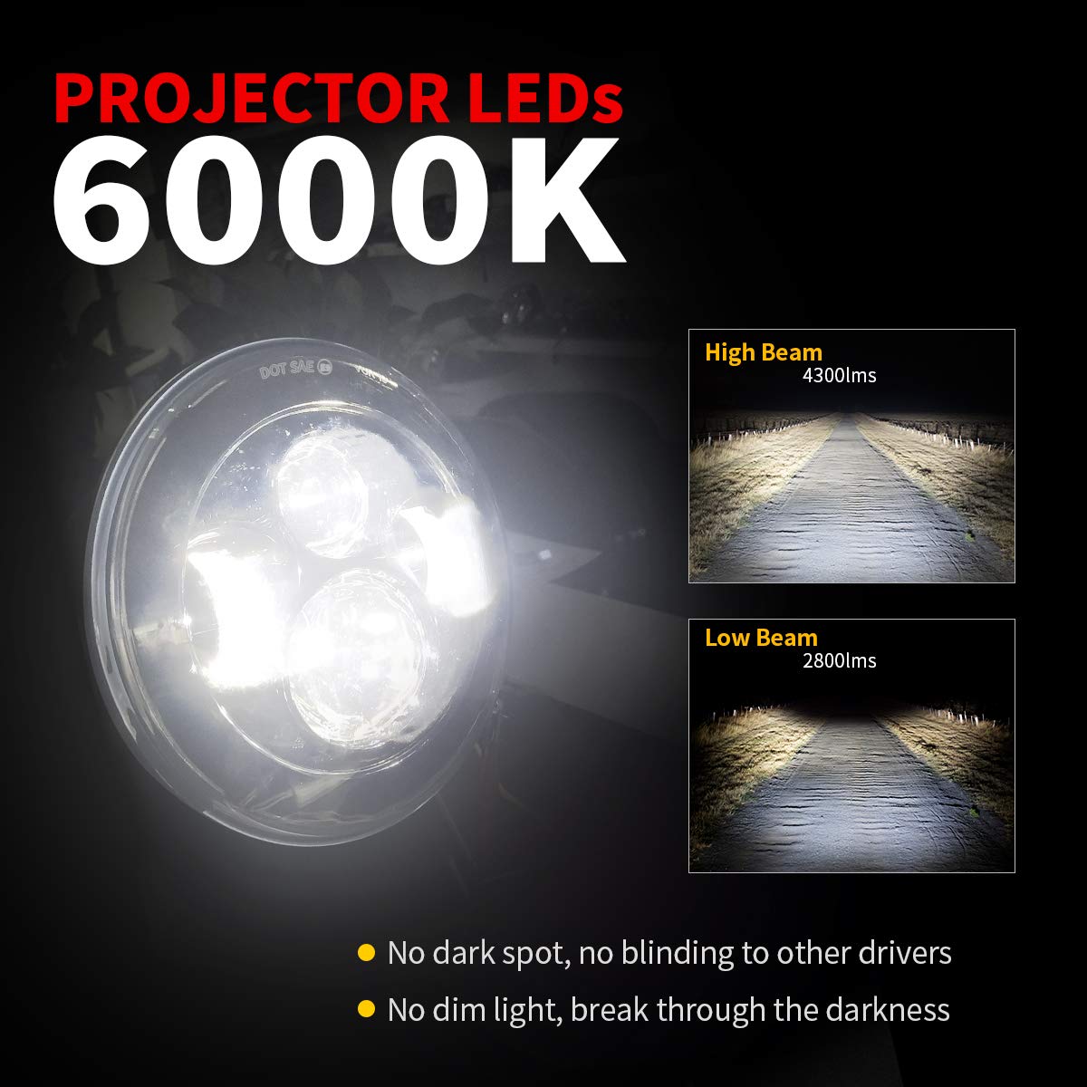 TRUCKMALL 7 Inch LED Headlight Fog Lights, Chrome Aluminum, Model 8542081352 for Touring Road King Ultra Classic Electra Glide Softail