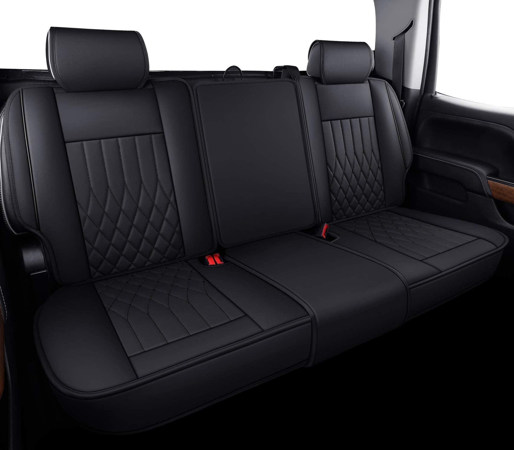 Aierxuan Silverado Sierra Car Rear Seat Covers With Waterproof Leather Fit For 2007-2023 1500 2500 Hd 3500 Hd Crew Double Extended Cab Or Pickup Truck Black