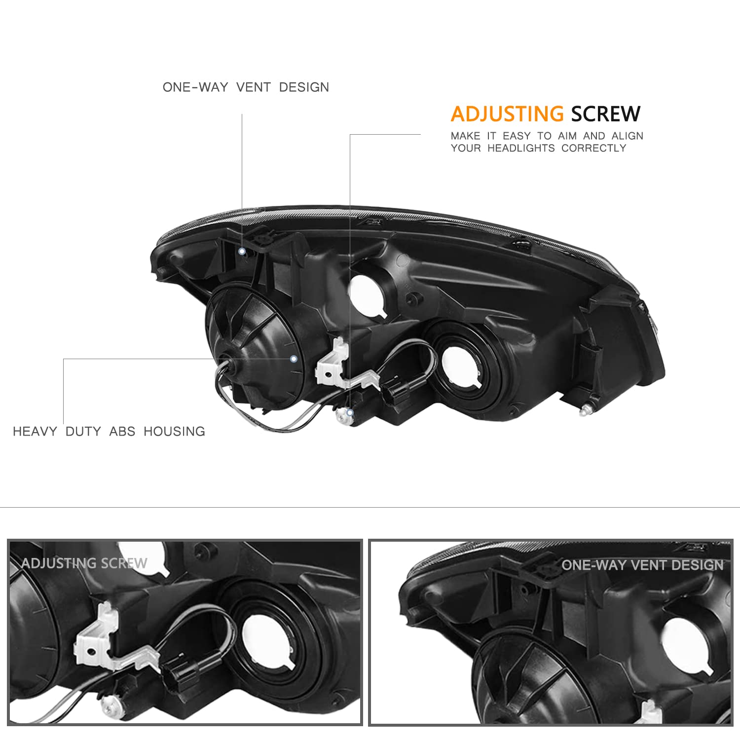 Bingbingmotor Headlight Assembly for 2005-2006 Nissan Altima, Black Housing with Clear Reflector, Driver & Passenger Side Replacement